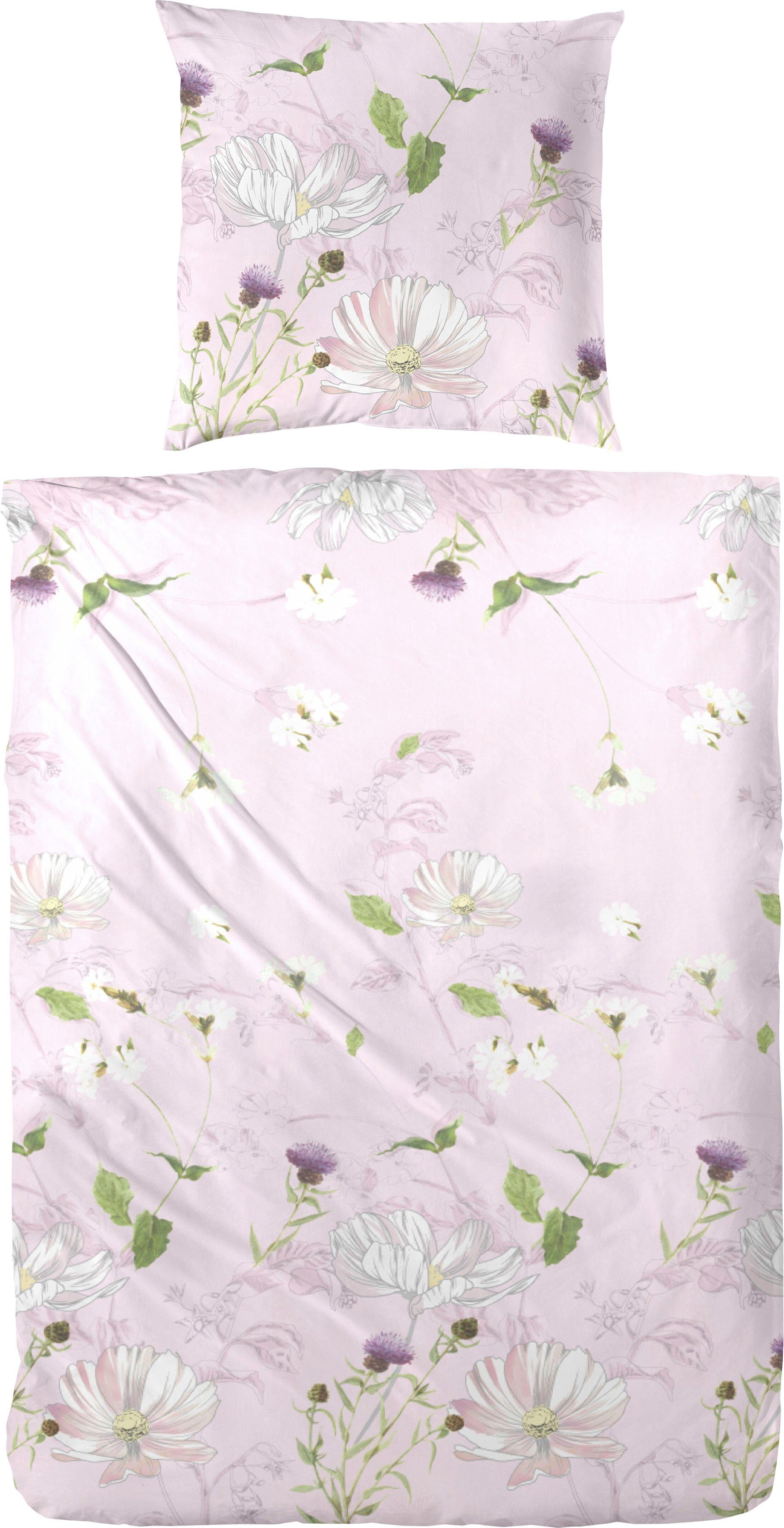 Primera Overtrekset Mako-satijn Eden met romantische bloemen (2-delig) dekbedovertrekken roze