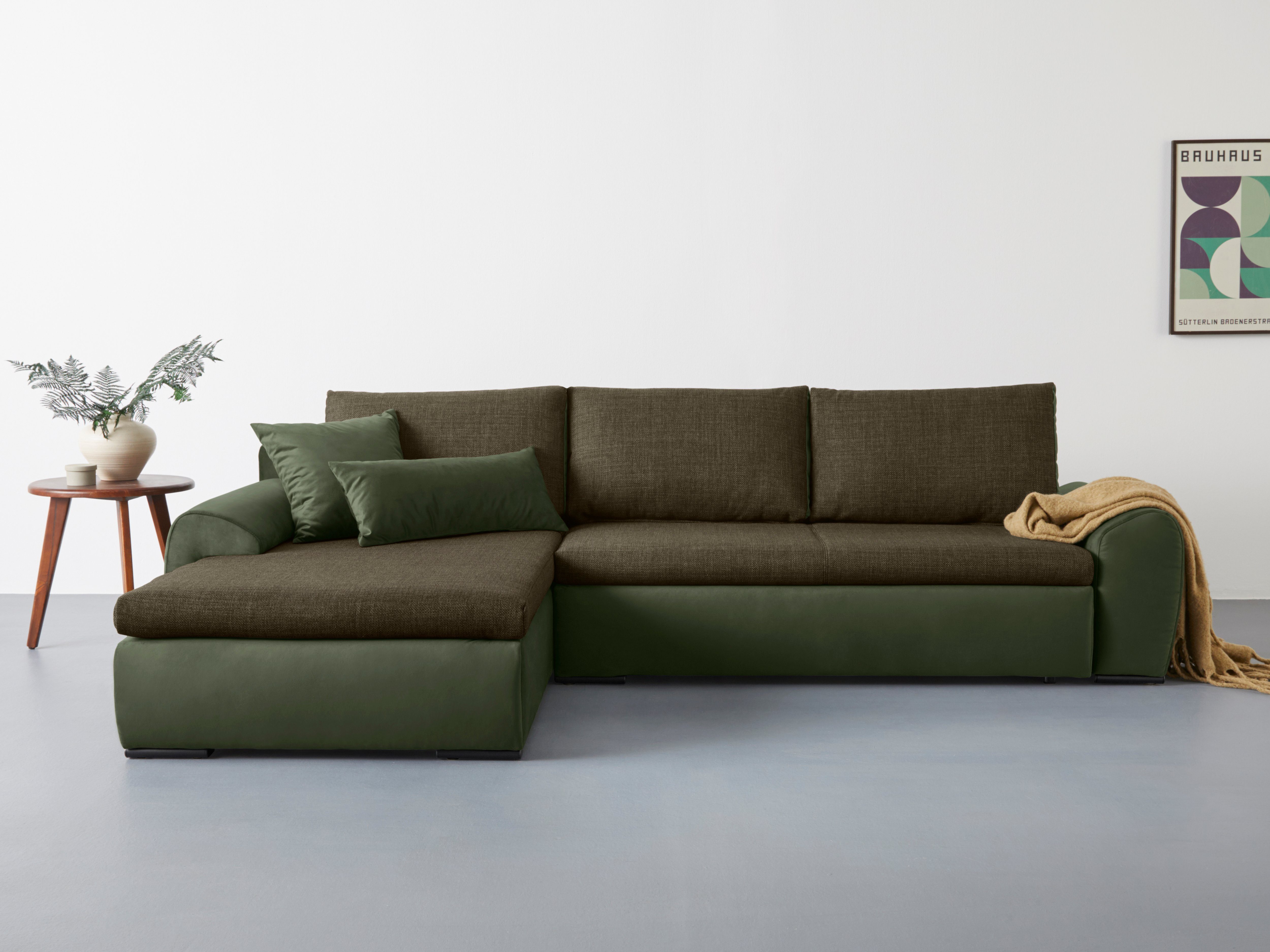 Home affaire Hoekbank Win, L-vorm, breedte 285cm optioneel met slaapfunctie en bedkast, taupe, corduroy