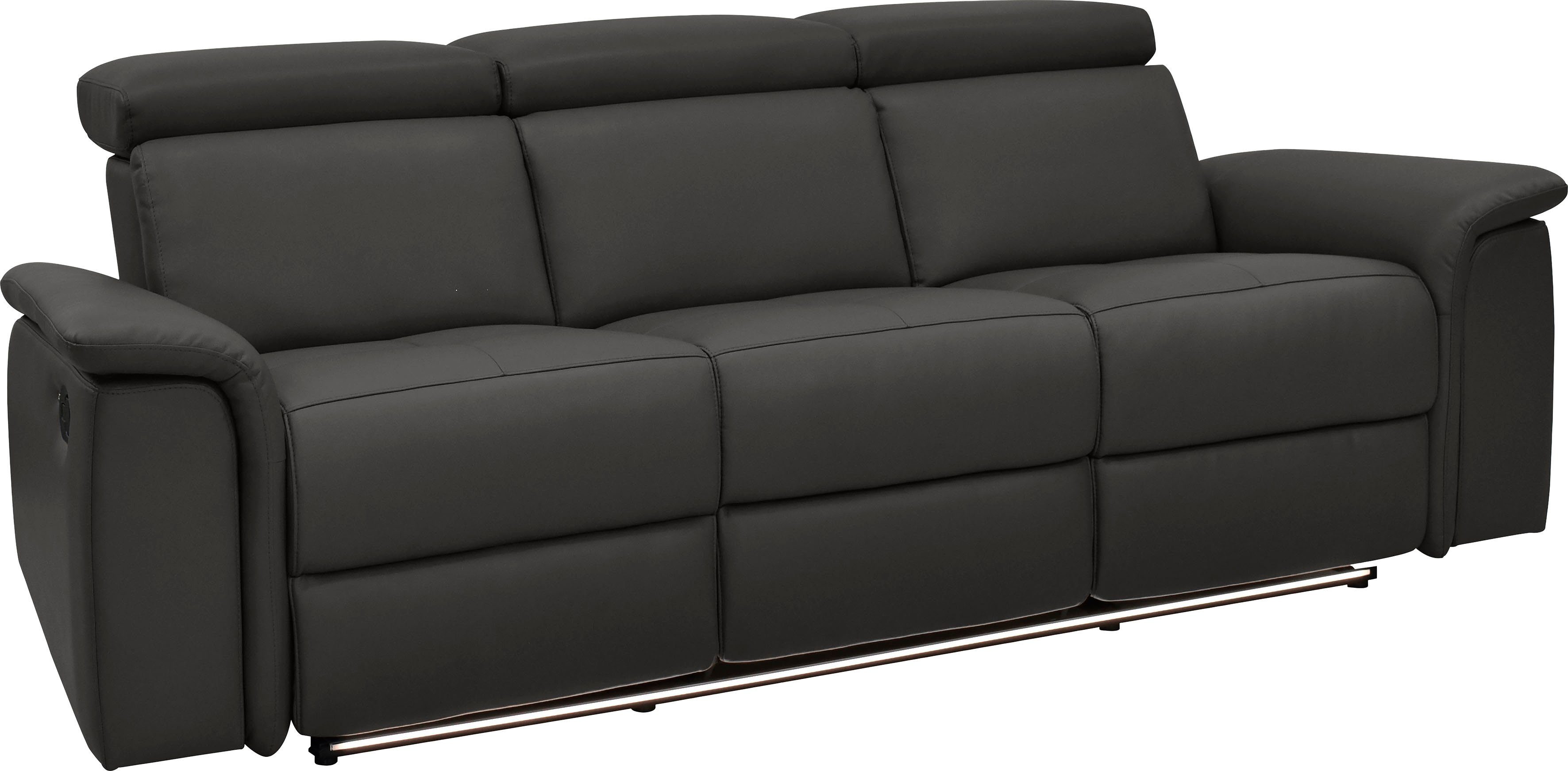 Places of Style 3-zitsbank Pareli 229 cm, handmatige en elektrische relaxfunctie in 2 zits USB, verstelbare hoofdsteun, LED-verlichting, in echt leer, kunstleer, geweven stof