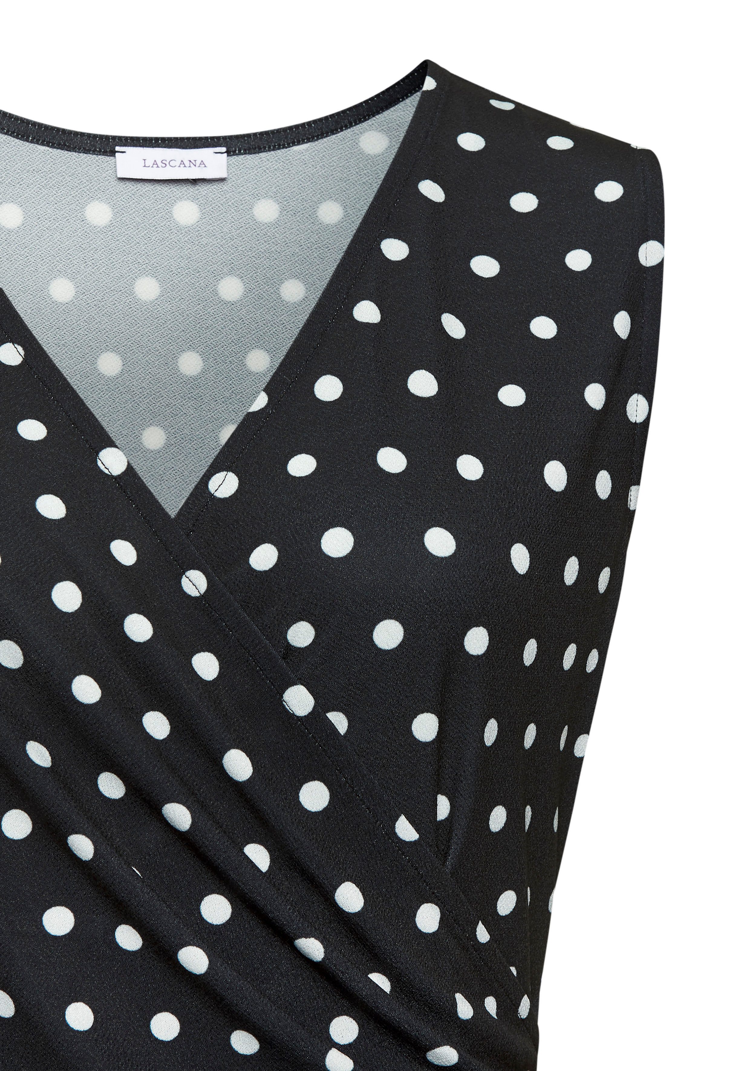 Lascana Tanktop in wikkel-look, blousetop met alloverprint en zijraffing