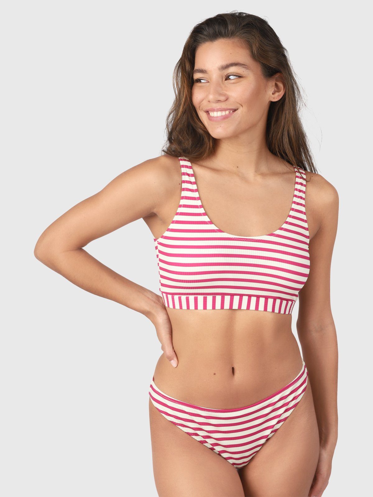 Brunotti voorgevormde crop bikini Isabelle met ribstructuur roze wit