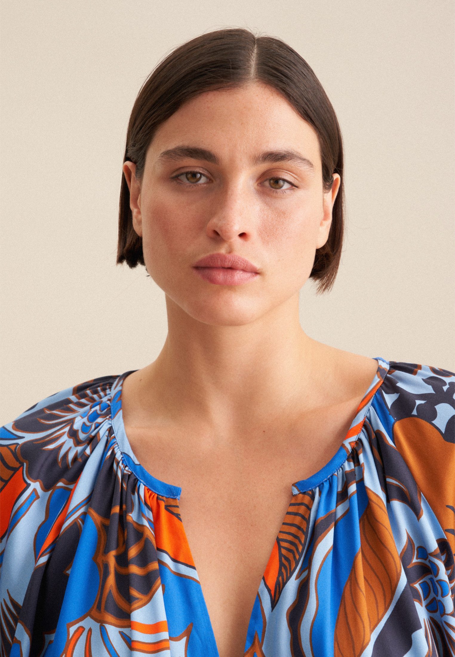 seidensticker Klassieke blouse Zwarte roos Tuniek bloemmotief