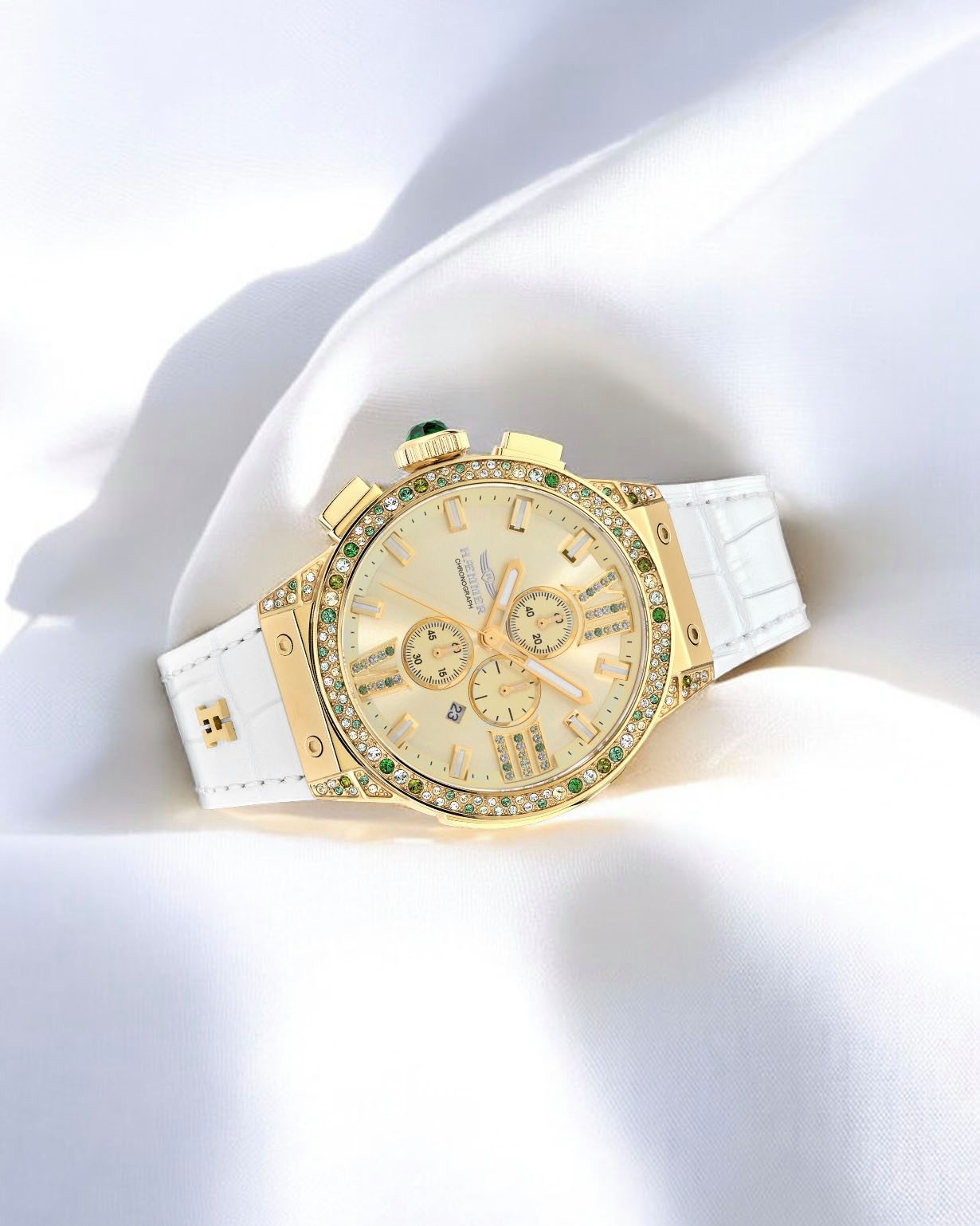 HAEMMER GERMANY Chronograaf EMINENT Quartzhorloge, dameshorloge, datum, stopwatchfunctie, saffierglas, leren band