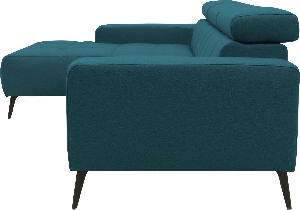 DOMO collection Hoekbank Trento L-vorm, met sledevoet of enkele voet naar keuze met verstelbare hoofdsteun, récamier links/rechts bestelbaar