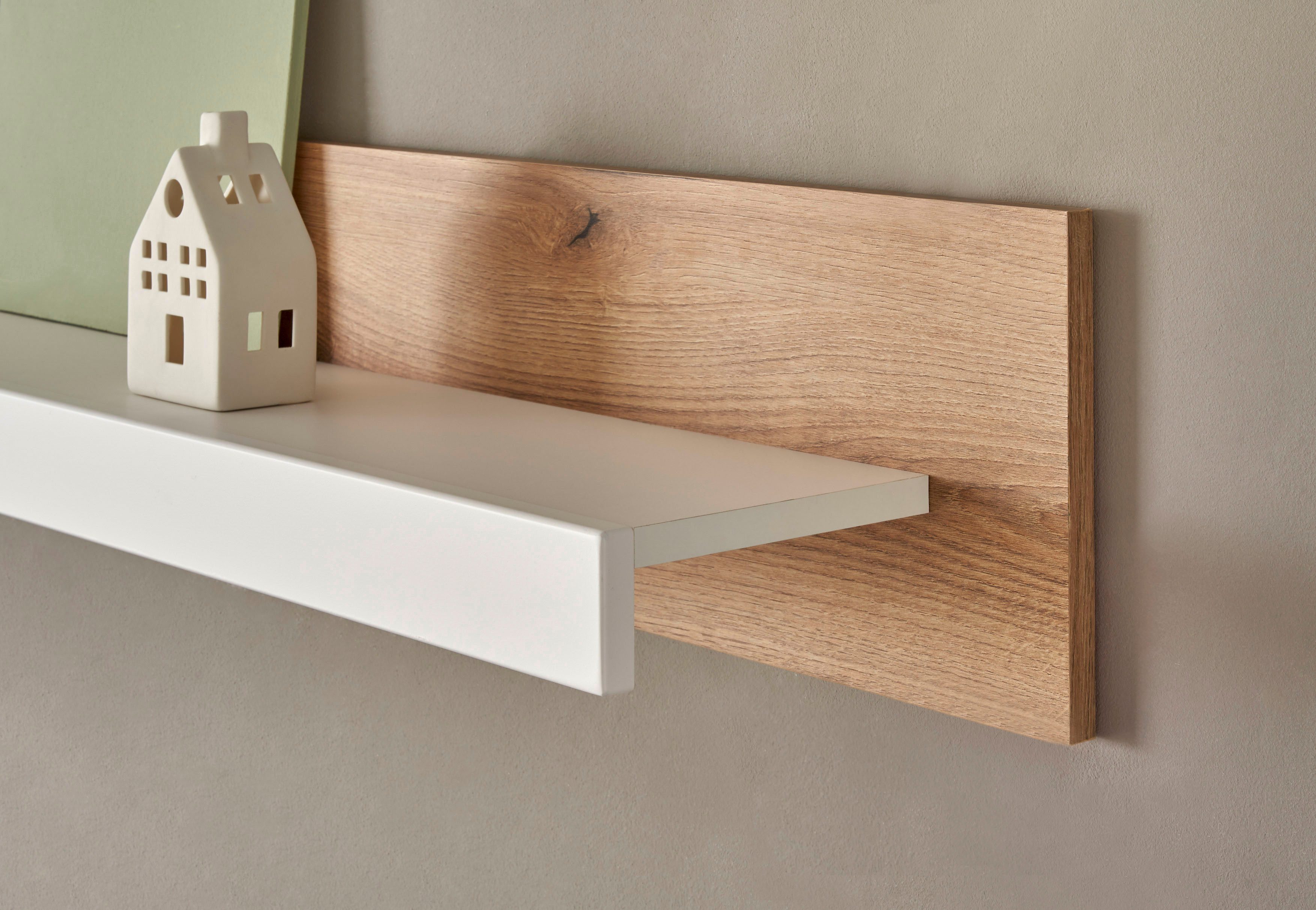 INOSIGN Wandrek Brixen, moderne wandplank, hangplank met opbergruimte veelzijdig inzetbaar wandrek, wit met eiken evoke decor