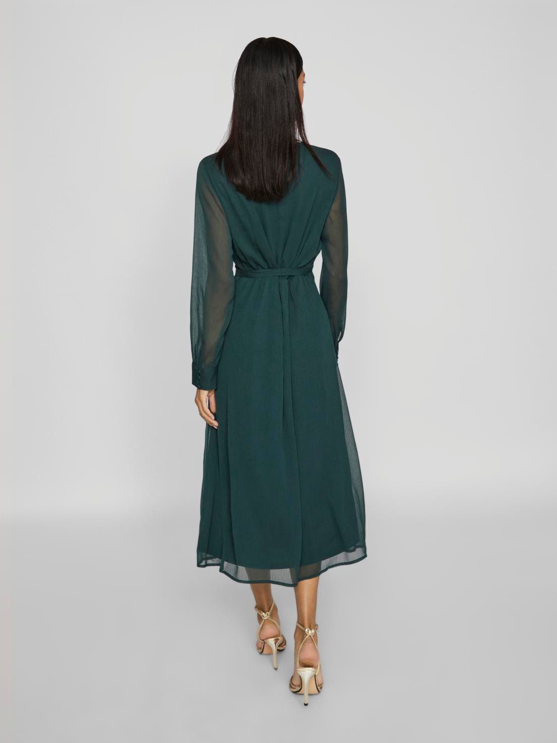 Vila Chiffon jurk VIFALIA V-NECK L S MIDI DRESS NOOS