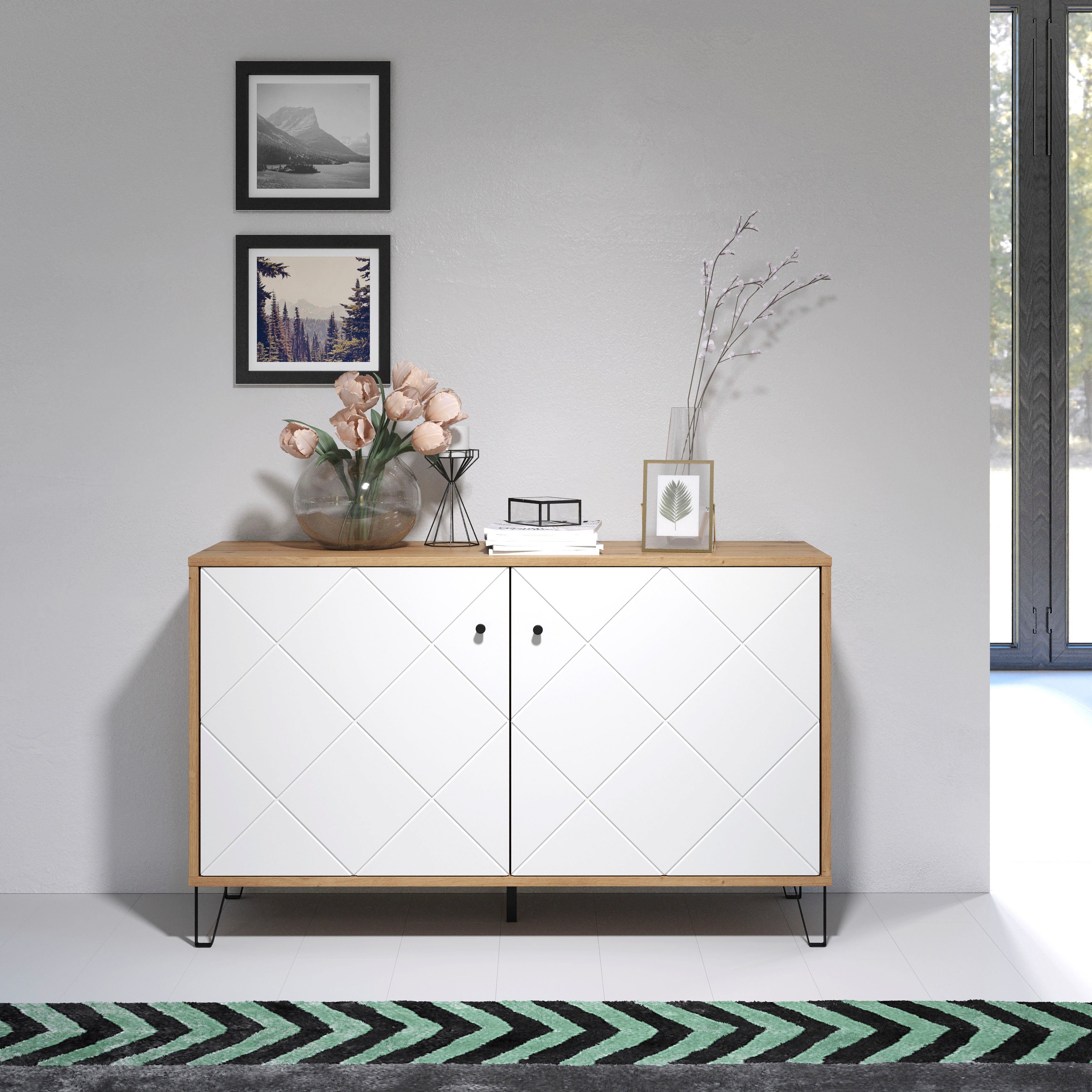 Places of Style Dressoir Touch Commode, Frezingen in ruitlook, Breedte 123 cm