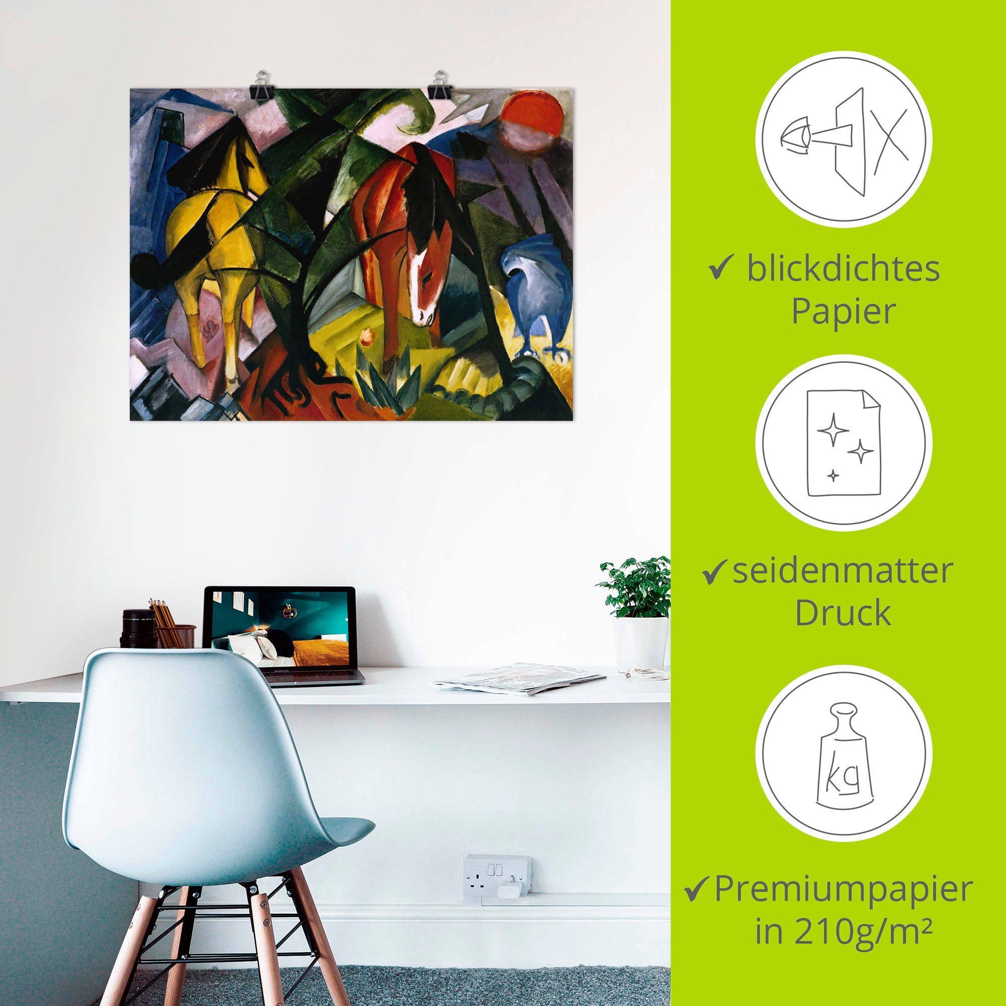 Artland Artprint Paarden en adelaar. 1912 als artprint op linnen, poster in verschillende formaten maten