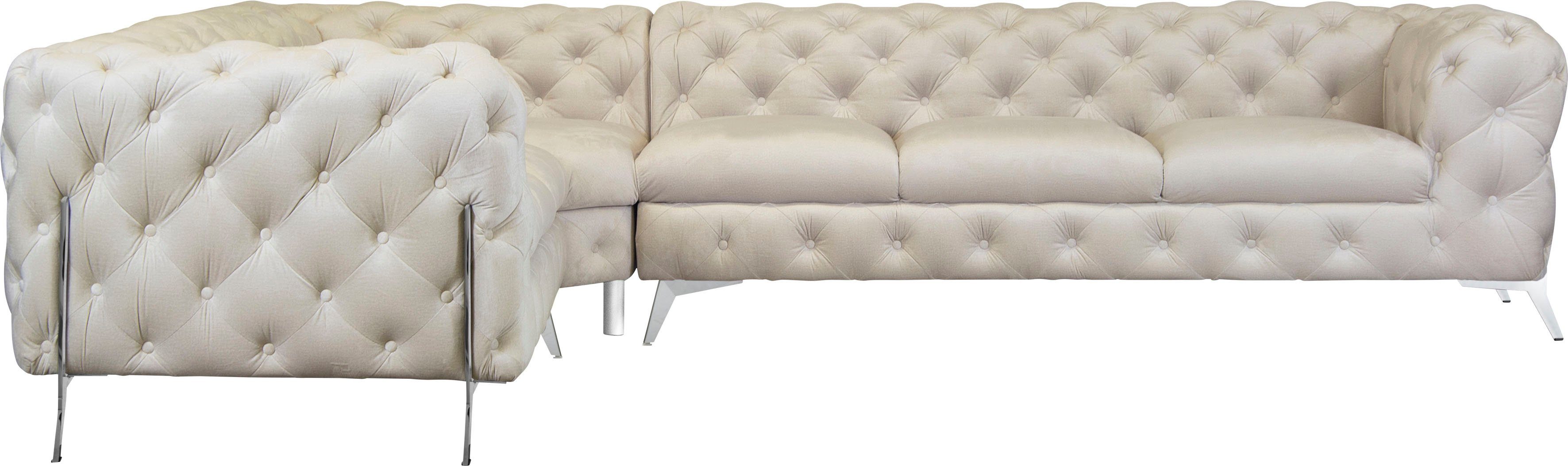 Leonique Chesterfield-bank Amaury L-vorm grote hoekbank, chesterfield-look, breedte 323 cm, kleur van de poten ter keuze