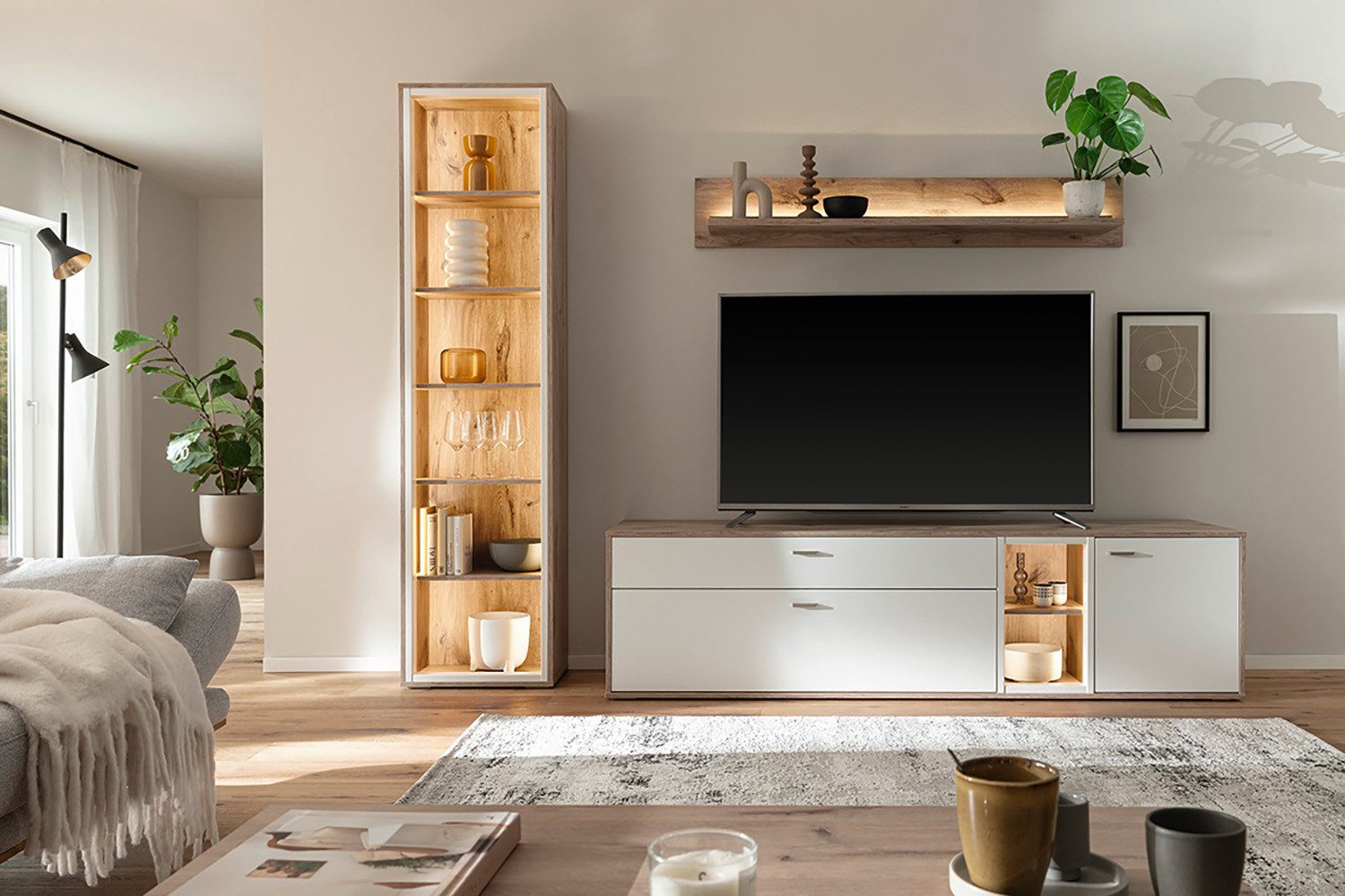 MCA furniture Wandmeubel SANTERNO Woonkamer set (3-delig), deuren & lades gedempt, breedte 264 cm (complete set, 3-delig)