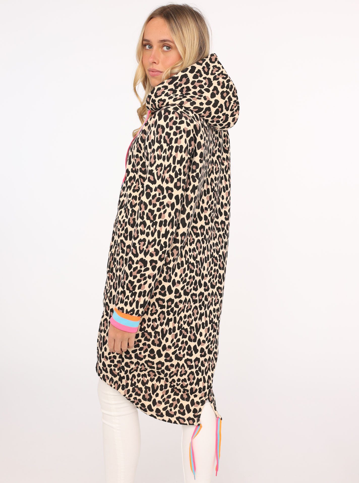 Zwillingsherz Jersey jas Leo Allover Neon Kante met capuchon en zakken, neondetails