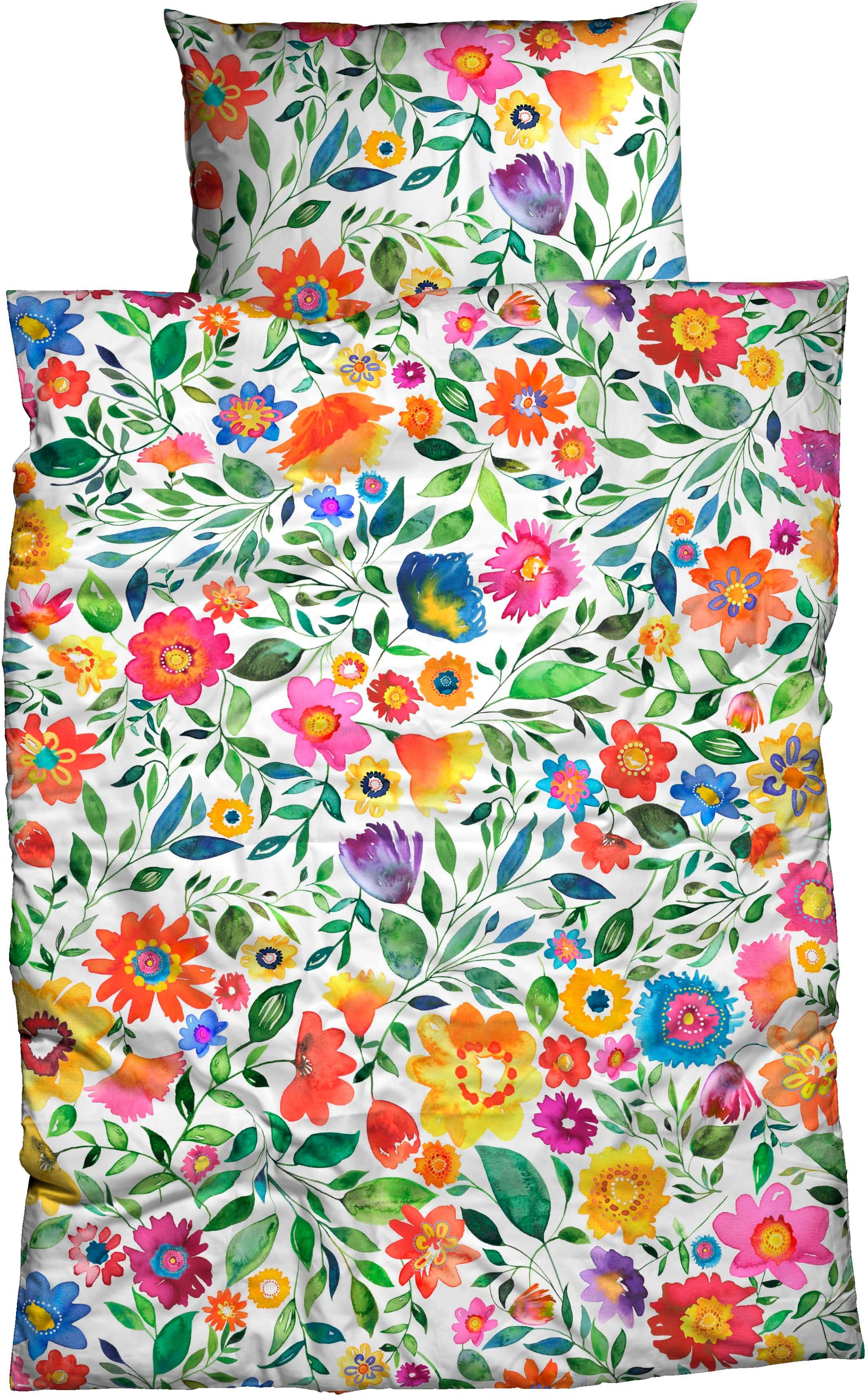 CASATEX Beddengoed Malinda lenteachtige frisse kleuren, bloemenweide (2-delig) dekbedovertrekken multicolor