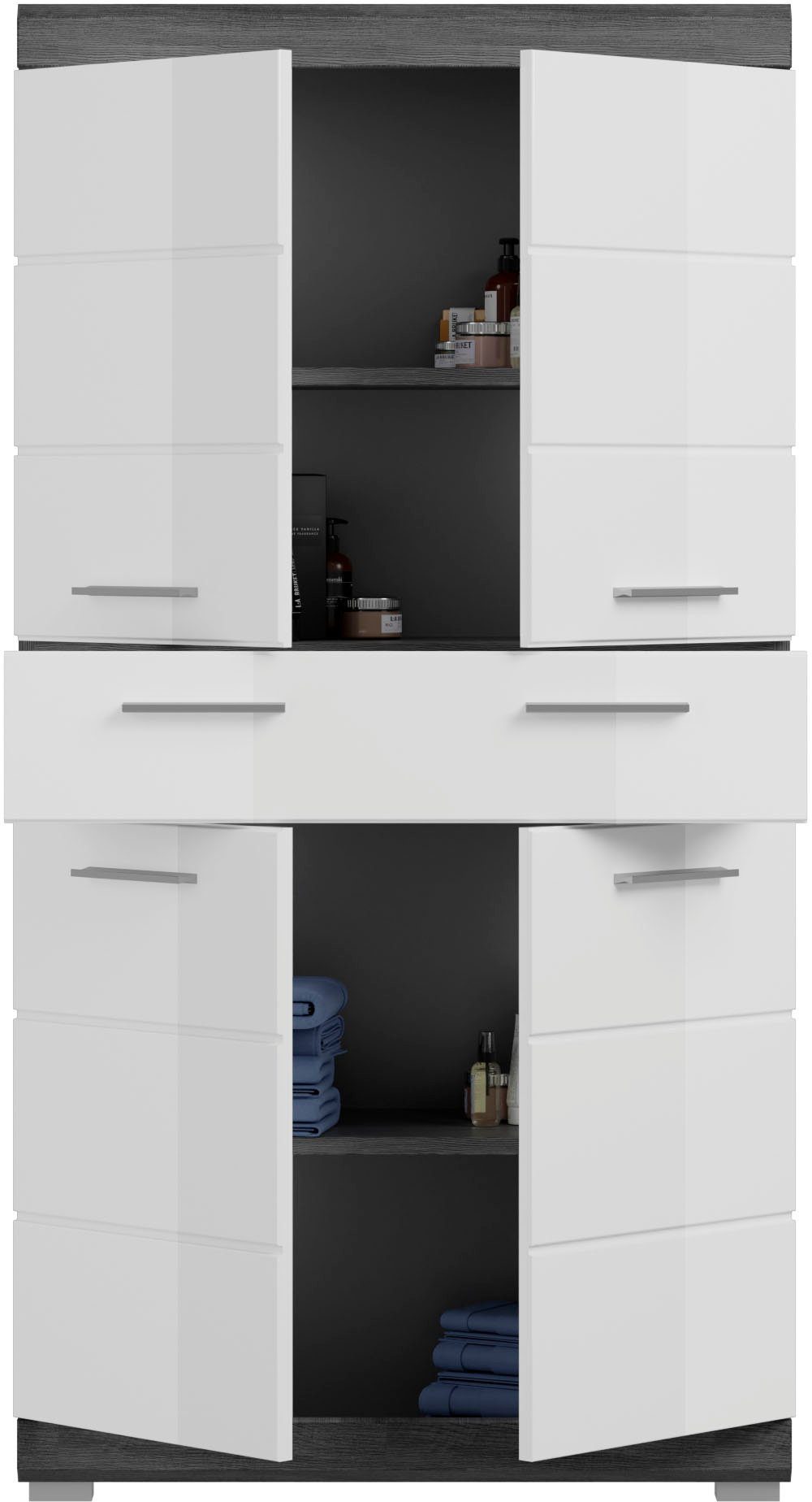 INOSIGN Badkamerserie Siena, 4-delig, bestaande uit: Hoge kast, wastafelonderkast, spiegelkast, middenkast (set, 4-delig)
