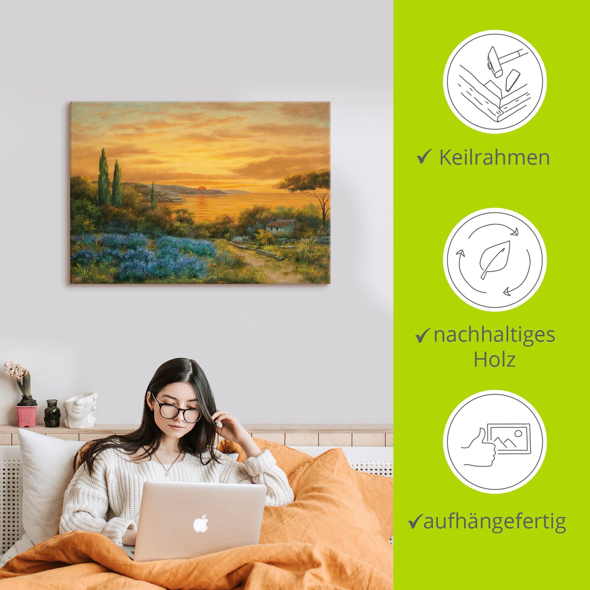 Artland Artprint op linnen Toscaanse baai gespannen op een spieraam