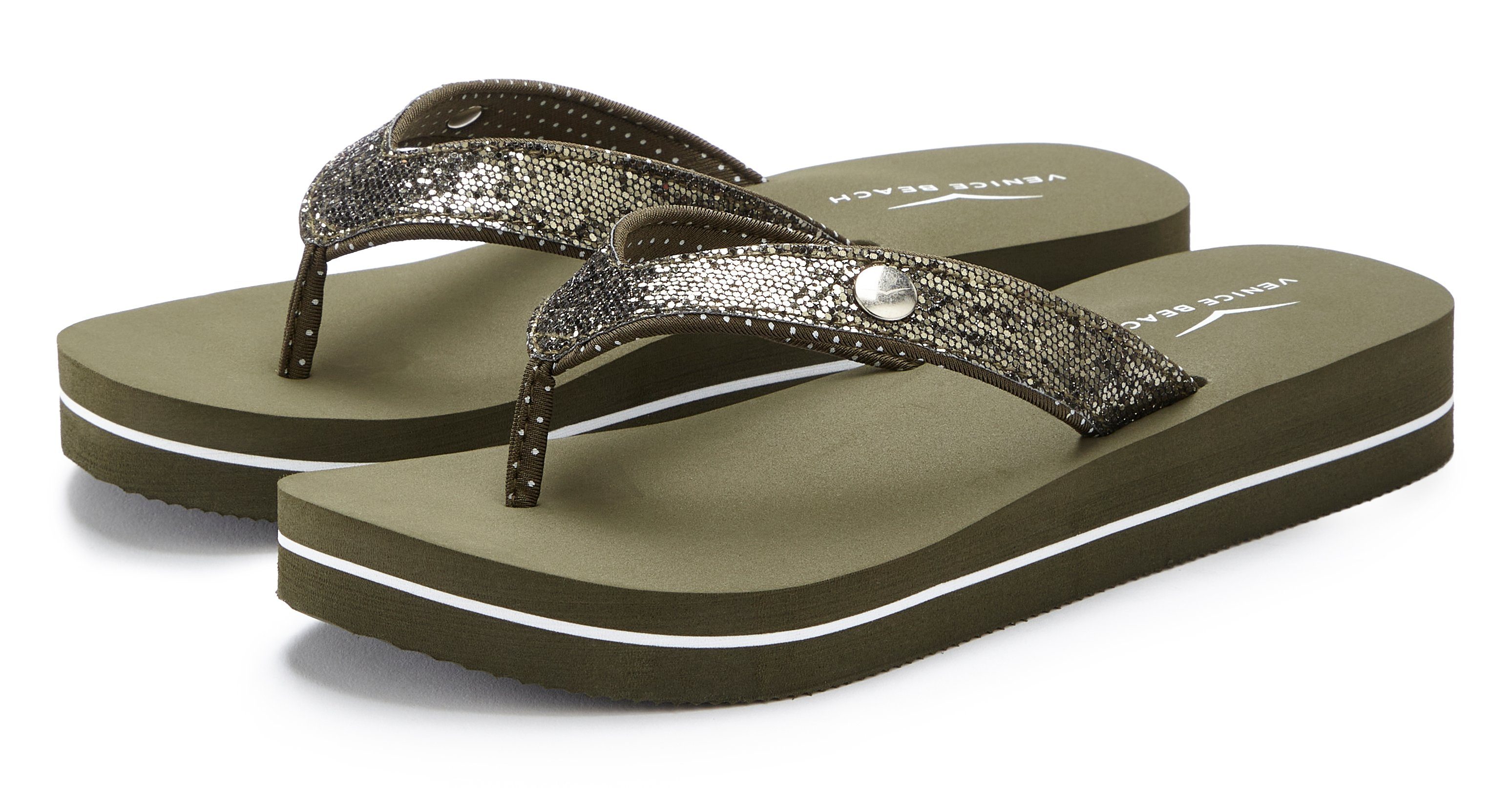 Venice Beach Badslippers Sandaal, pantoletten, badschoenen ultralicht met glitterband VEGAN