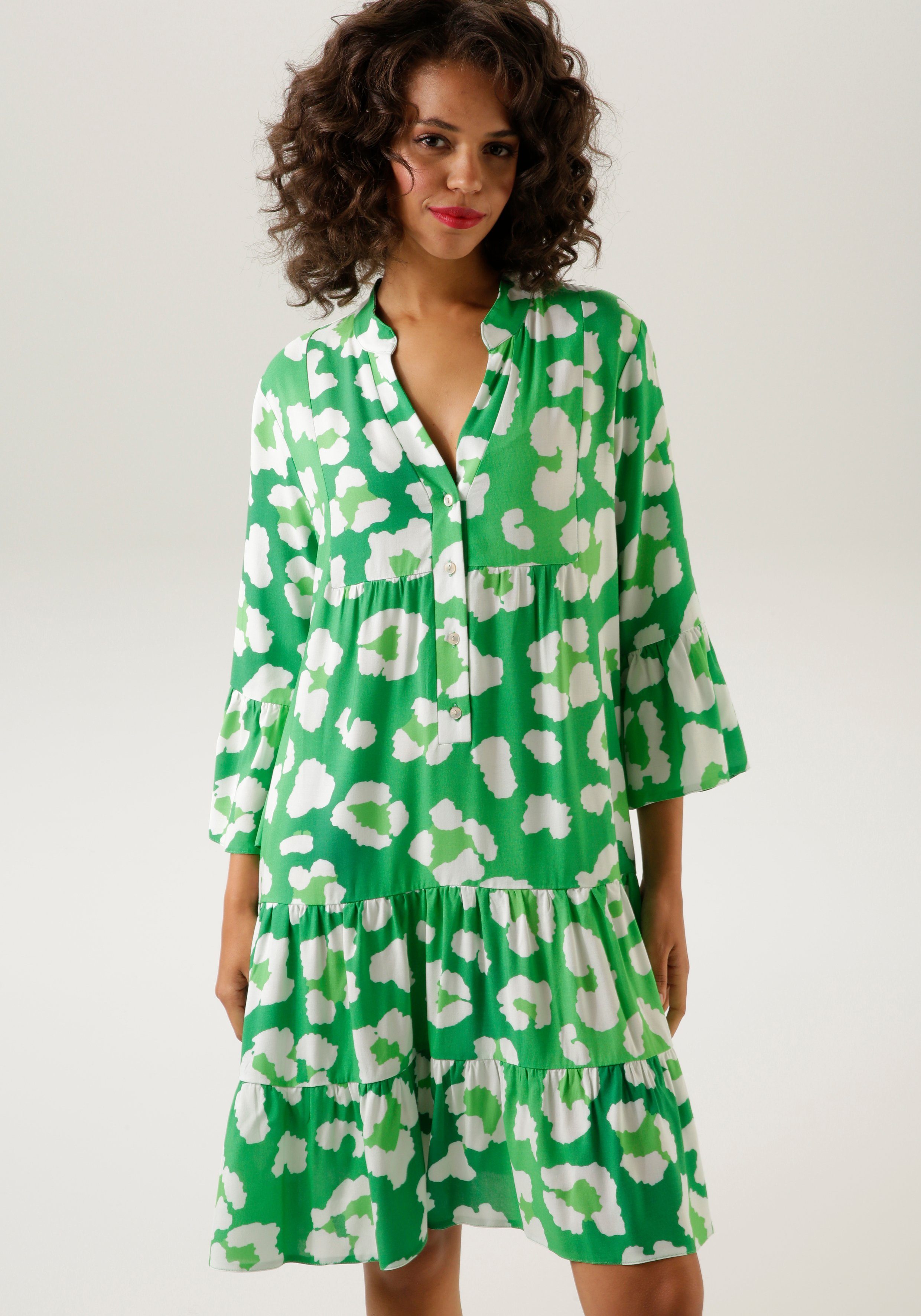 Aniston CASUAL Tuniekjurk met kleurrijke, grafische bloemen bedrukt dames blousejurken maat 48