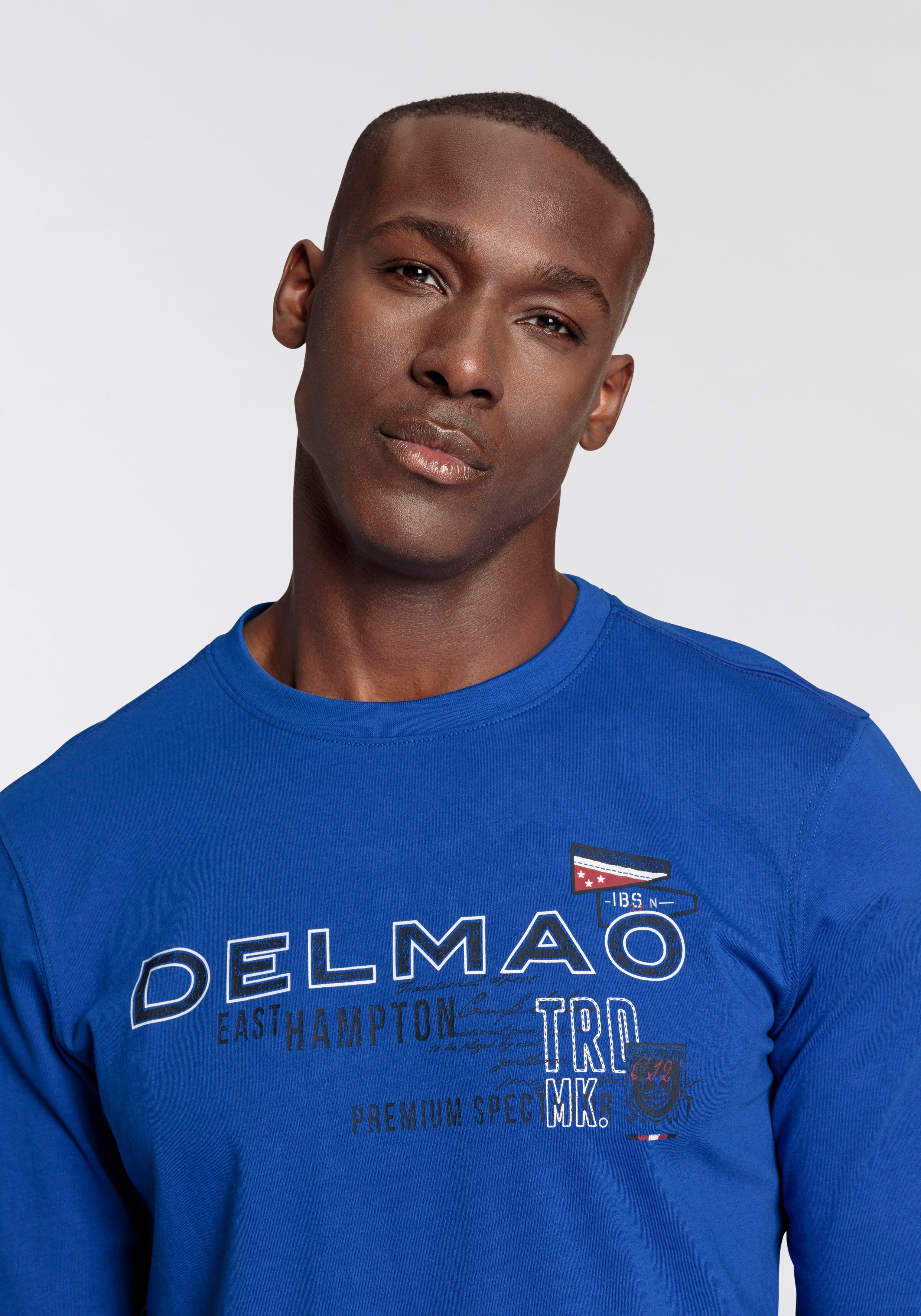 DELMAO Shirt met lange mouwen smalle pasvorm, bedrukt, ronde halslijn, van katoen
