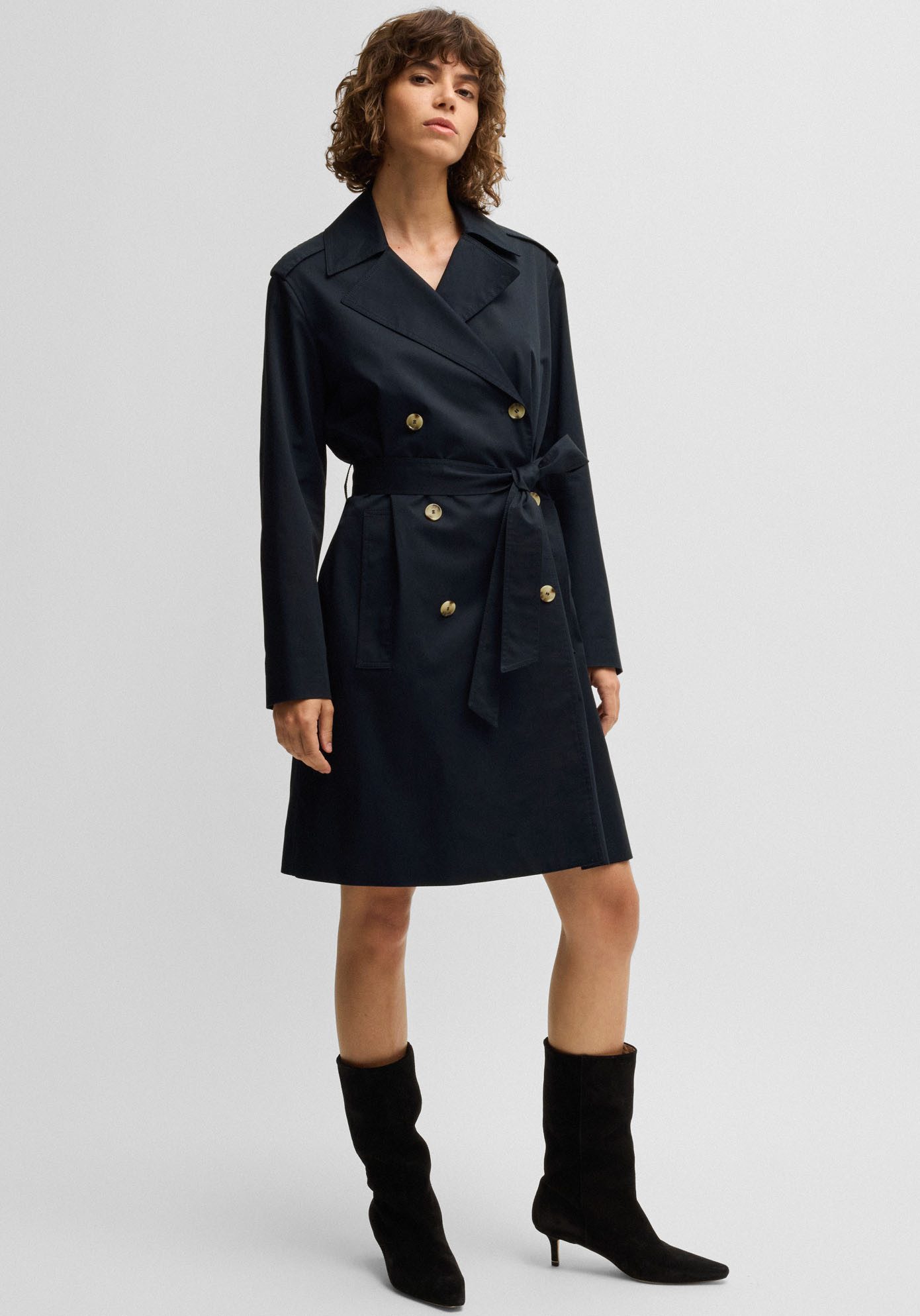 Boss Orange Korte jas met schouderriemen en tailleband klassieke trenchcoat