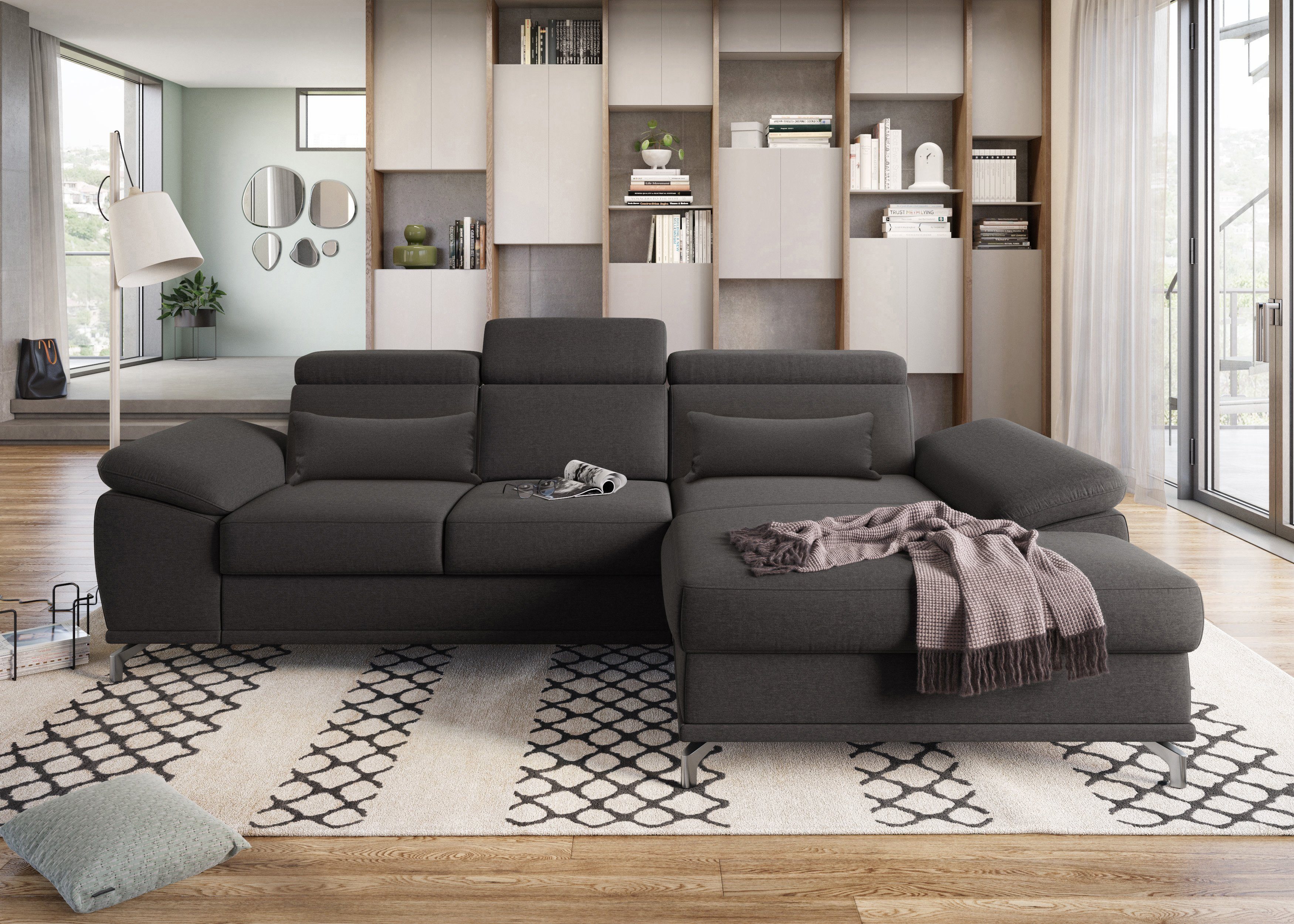 sit&more Hoekbank Cabrio L-vorm, met zitdiepteverstelling, arm- en hoofdsteunverstelling