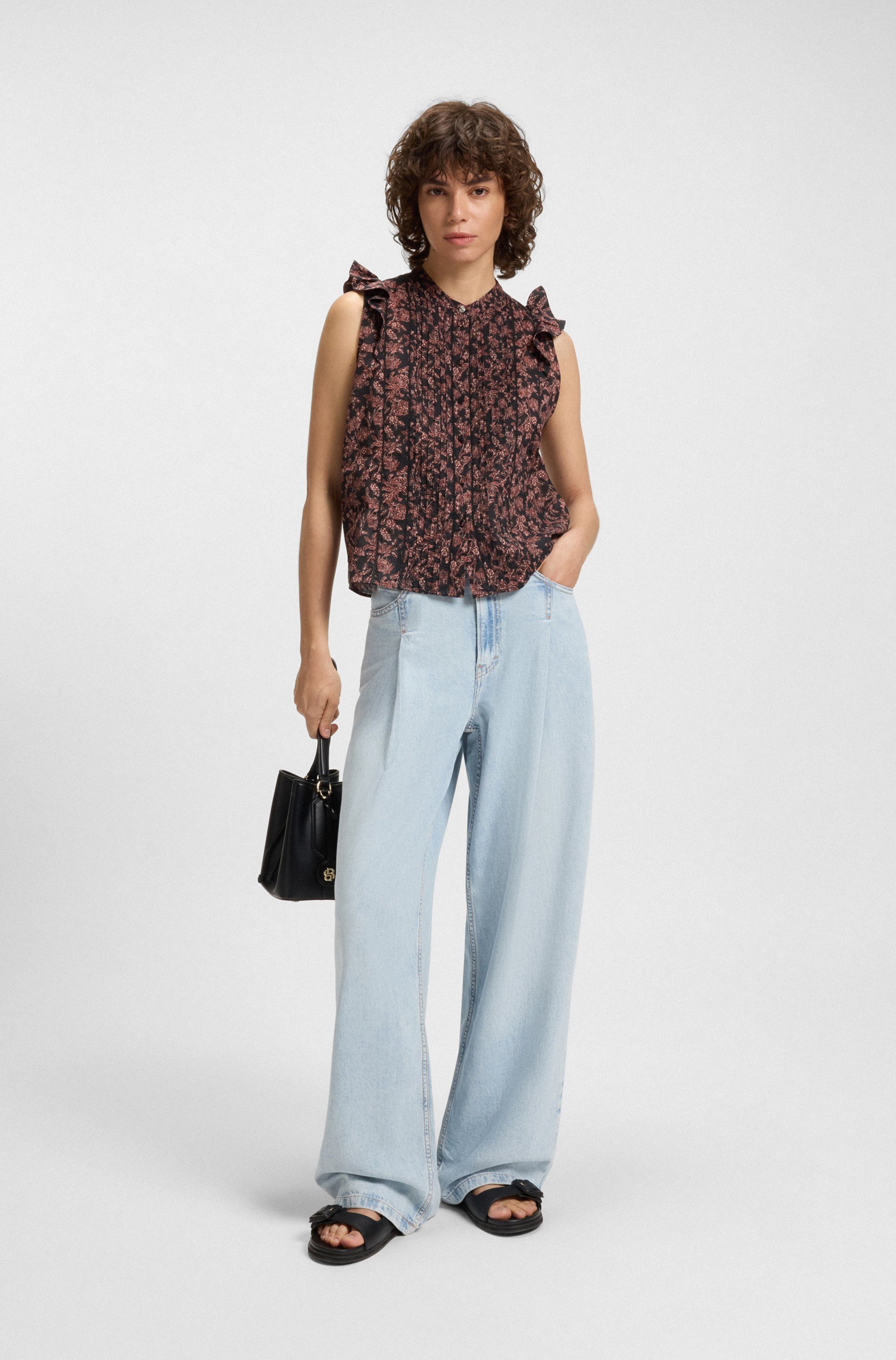 Boss Orange Klassieke blouse Bantiana Premium Damesmode met ajour details, staande kraag