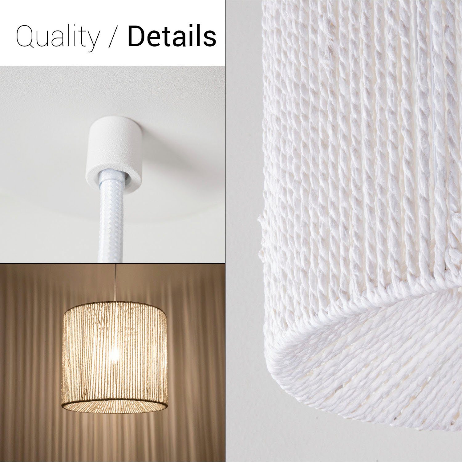 Paco Home Hanglamp Hugo Ramira Woonkamer eetkamer rattan look Boho kap papier E27 modern