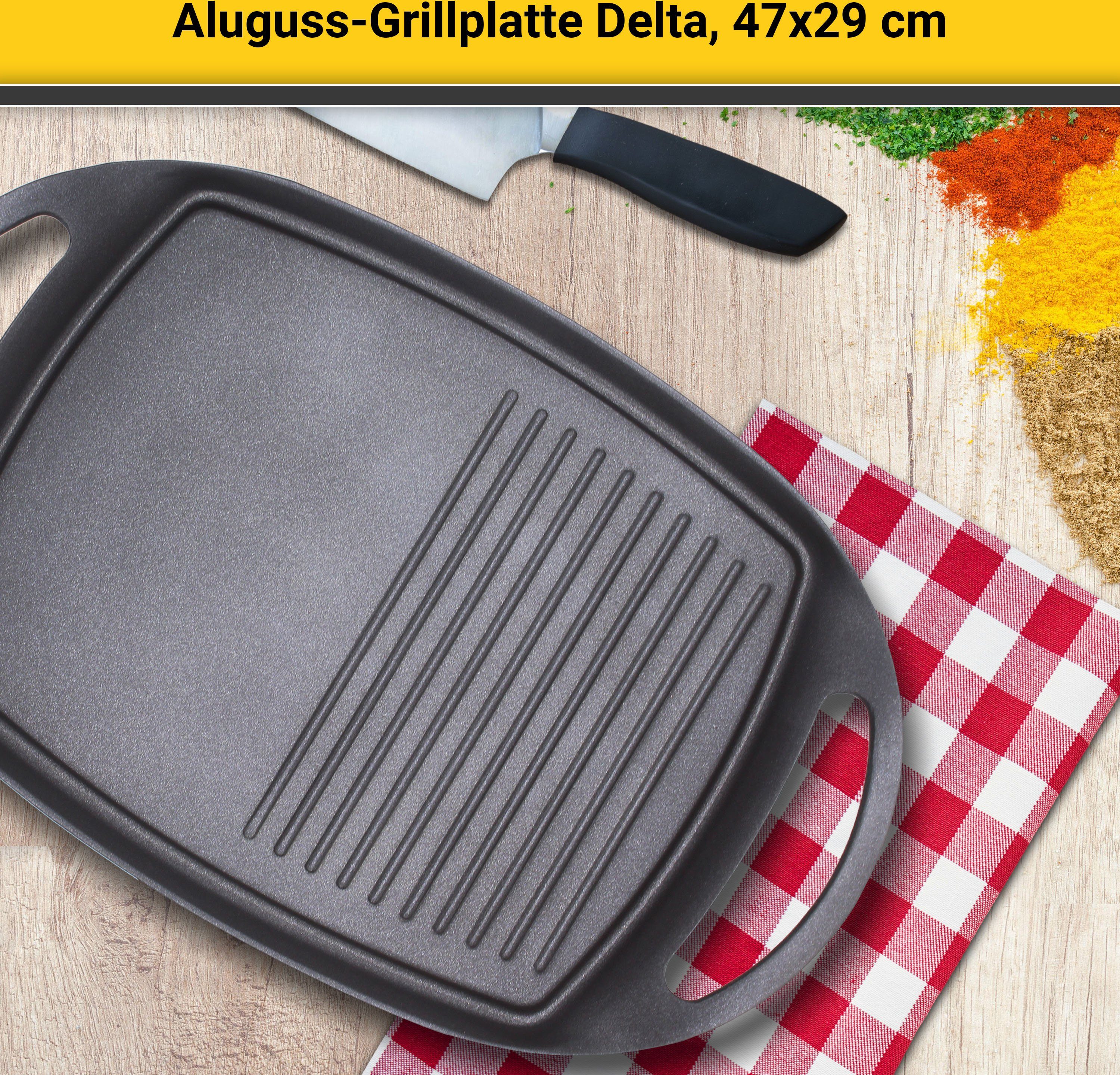 Krüger Grillplaat Delta van gietaluminium, geschikt voor inductiekookvelden, 47 x 29 cm (1 stuk)