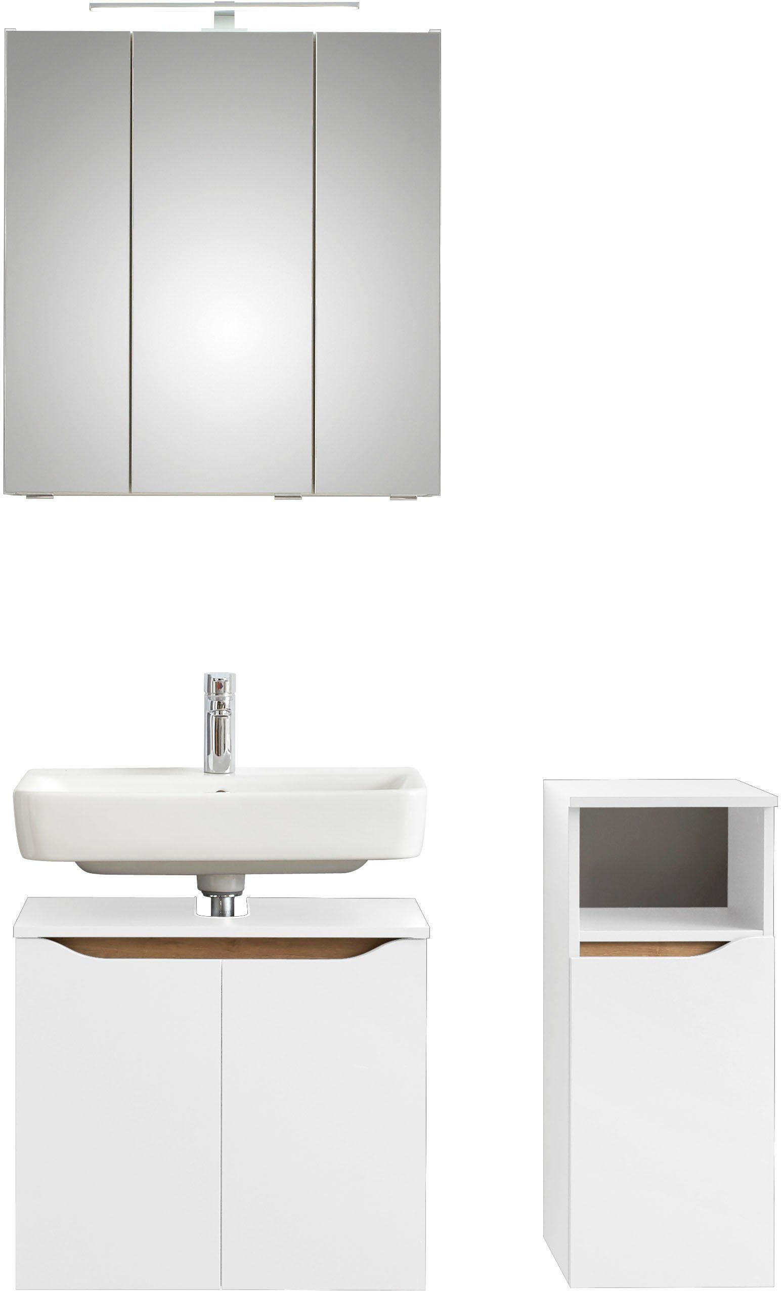 Saphir Badkamerserie Quickset 3-delig, wastafelonderkast met led-spiegelkast Onderkast, inclusief deurdemper, 6 deuren, 1 open vak,