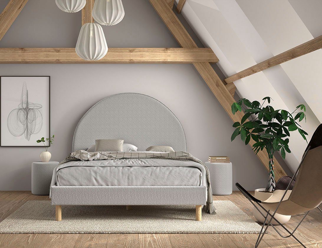 Vipack Slaapkamerserie Moon, bestaat uit gestoffeerd bed 140/200 en 2 hockers/nachtkastjes
