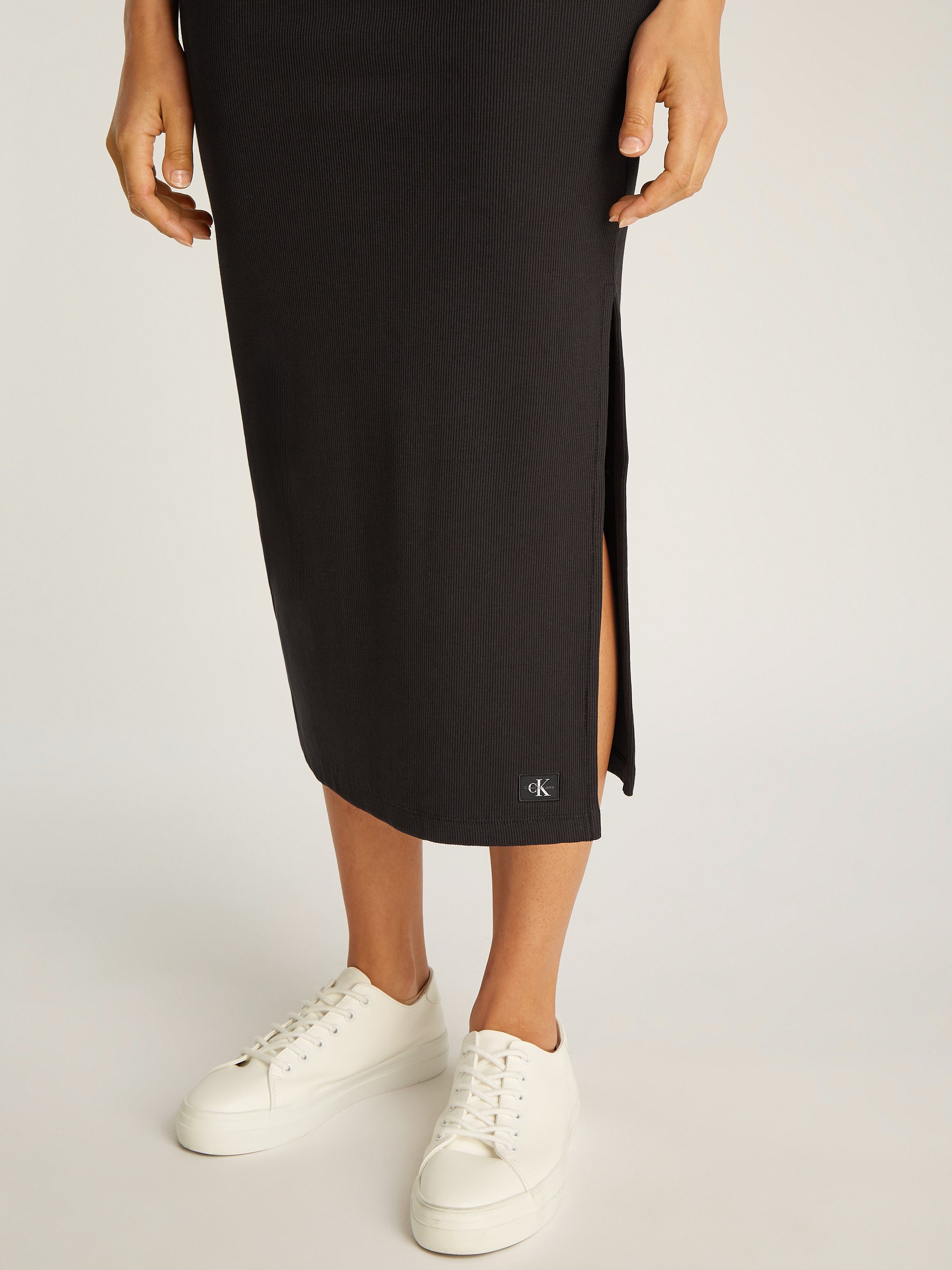 Calvin Klein Midirok WOVEN LABEL RIB SKIRT met split in de pijpen