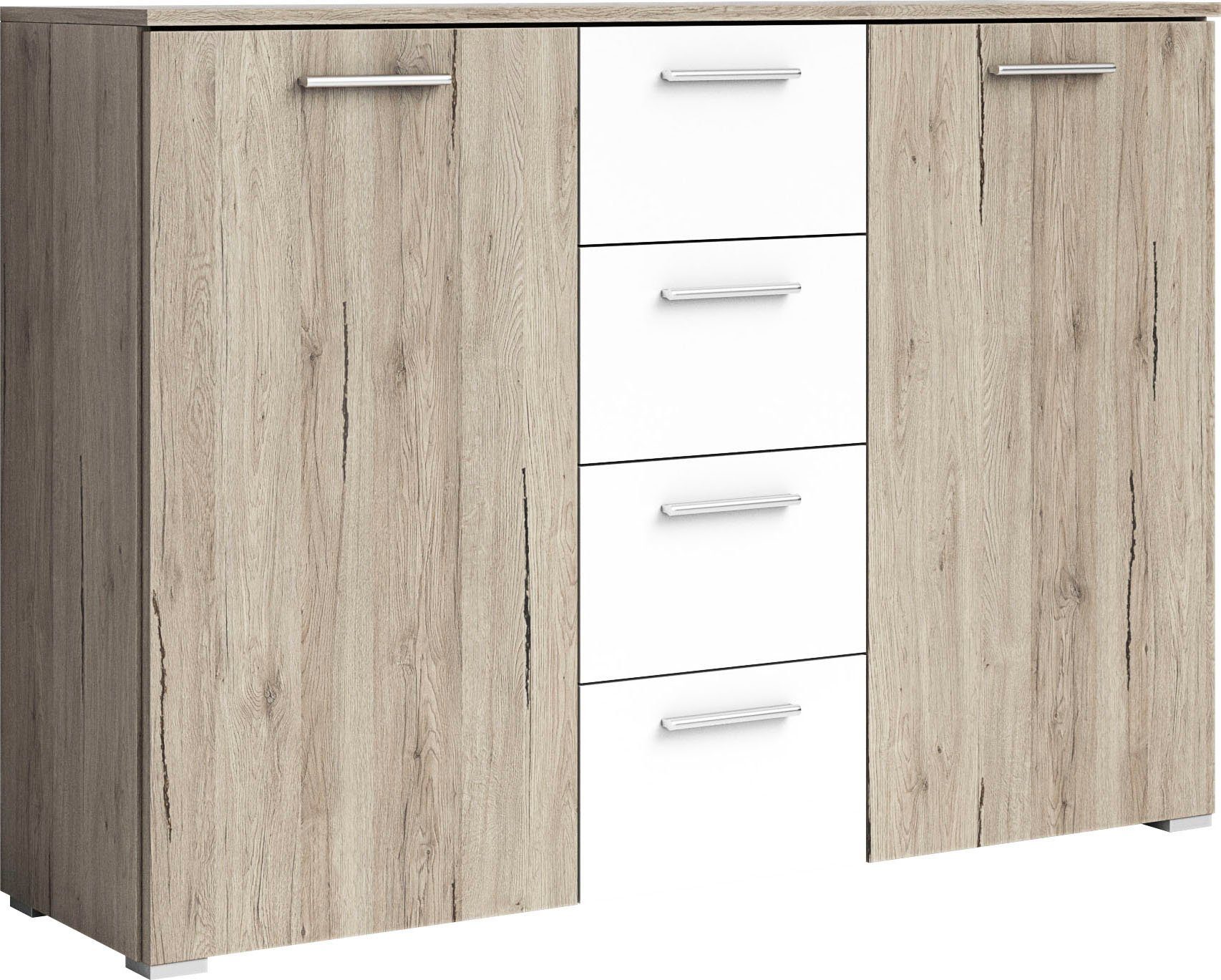 INOSIGN Kast met laden en deuren Beta breedte 132 cm, tijdloze ladekast, dressoir Dressoir, veel bergruimte, 2-deurs 4 laden, 132x38x93cm commodes &