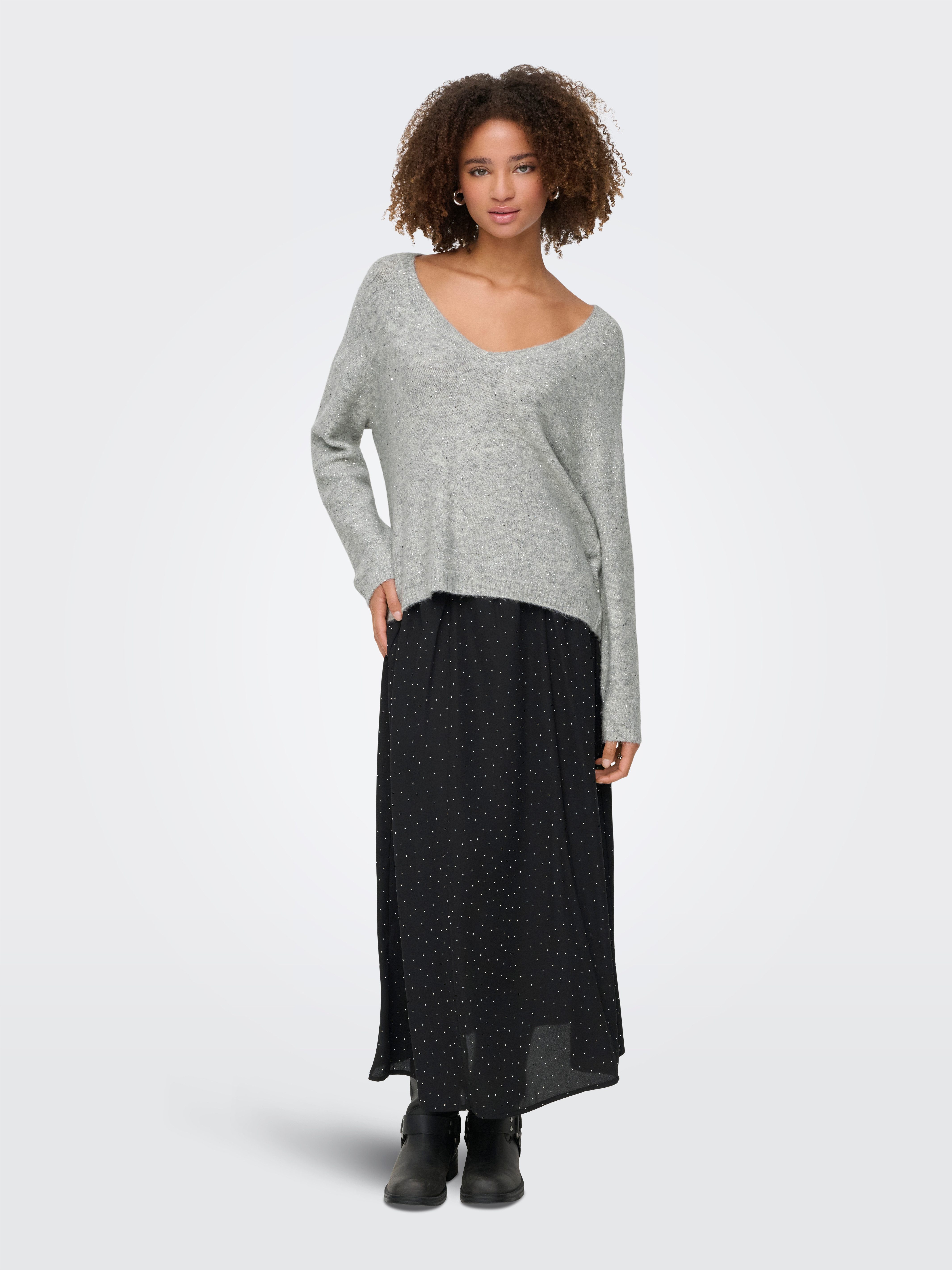 Only Gebreide trui ONLARIZONA LS SEQUINS V-NECK PUL KNT
