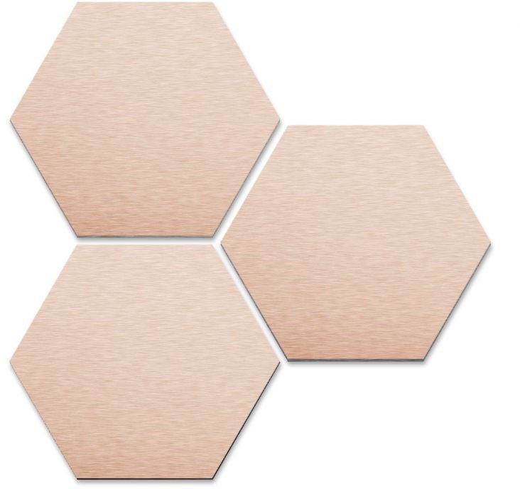 Wall-Art Metalen artprint Set van 3 hexagon koperkleur artprint (set, 3 stuks)