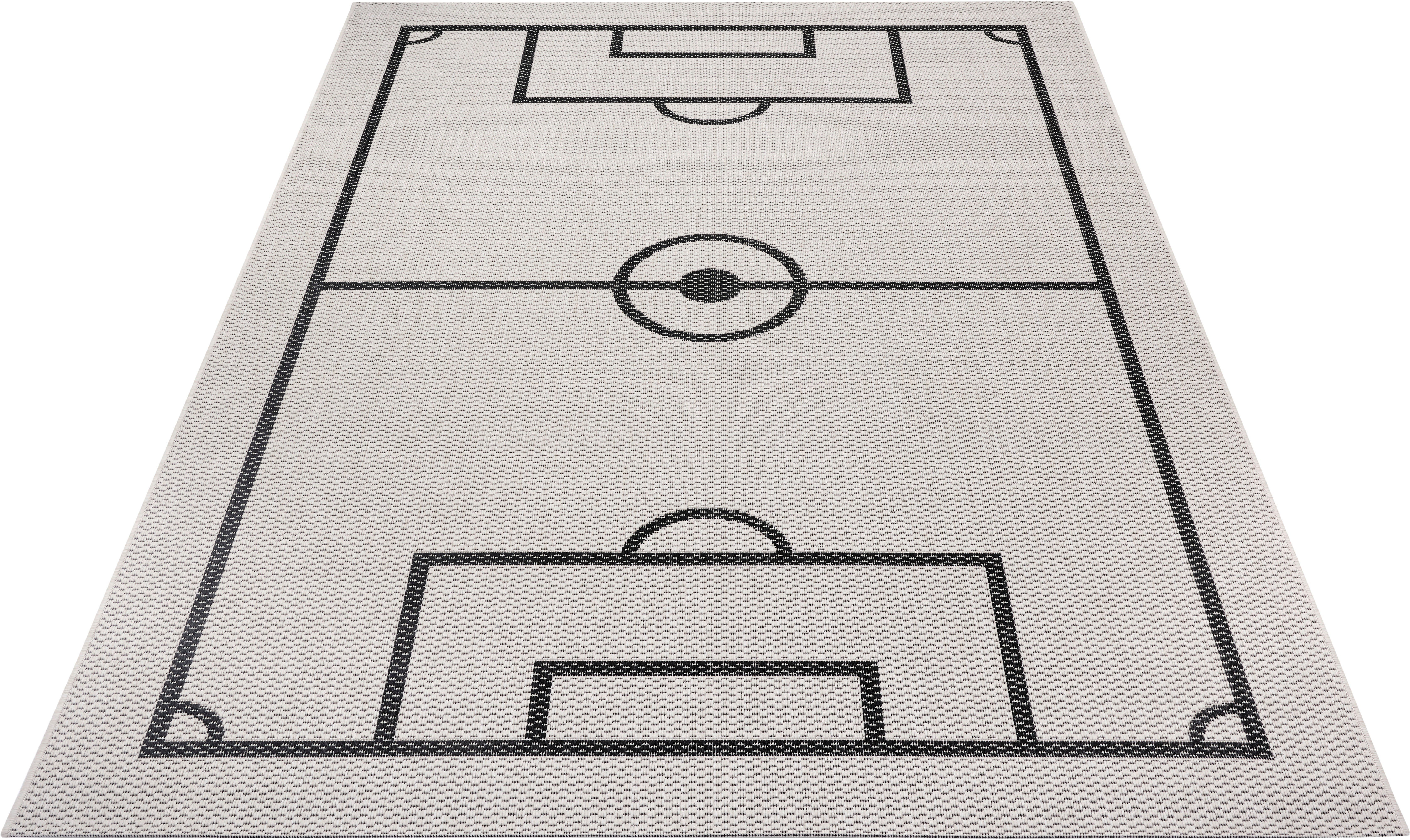 Lüttenhütt Kindervloerkleed Voetbalveld Voetbal, speelmat, platweefsel, slijtvast, gemakkelijk in onderhoud