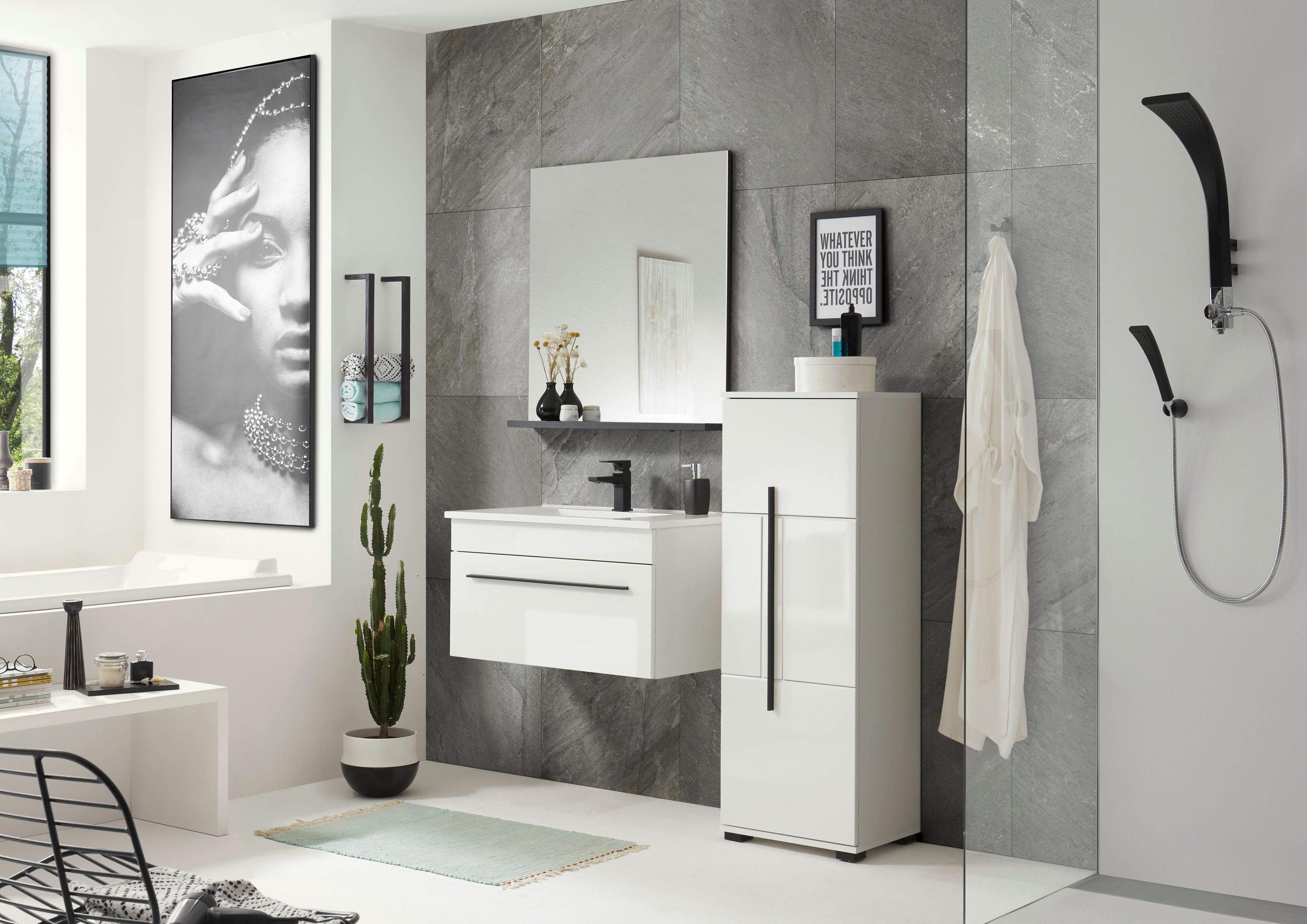 INOSIGN Halfhoge kast Cantara, Badschrank in Hochglanz Weiß, Schrank im modernen Design