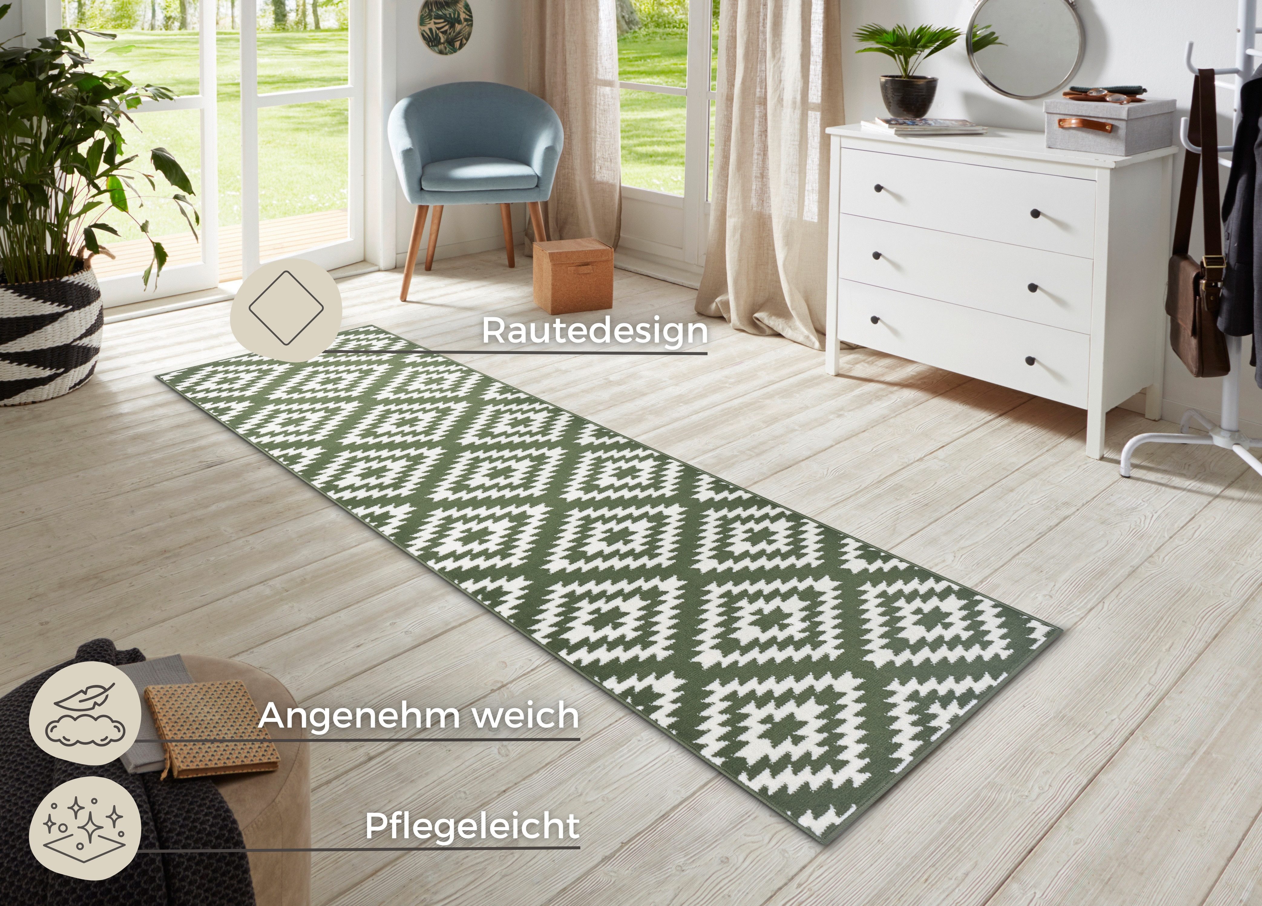HANSE Home Loper Nordic Korte pool, ruit, vloerkleed, zacht, eetkamer, kinderkamer, hal, modern