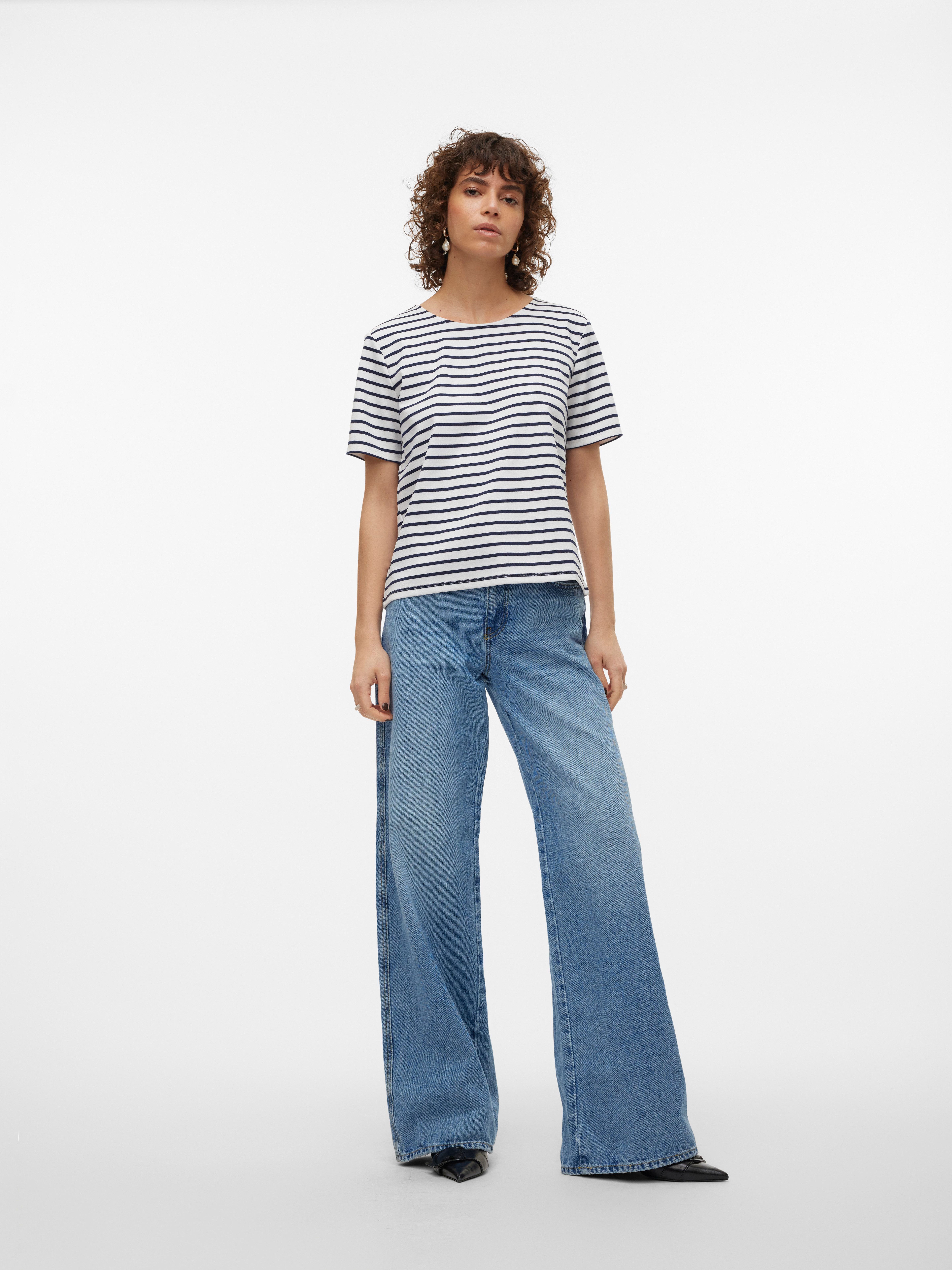 Vero Moda Shirt met ronde hals VMABBY SS ZIP TOP JRS NOOS