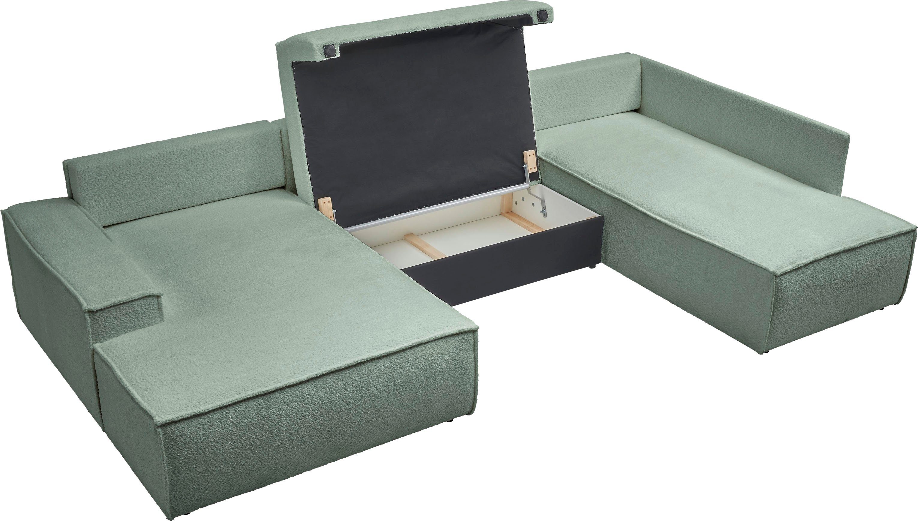andas Zithoek FINNLEY U-model XXL 329 cm, bedbank, slaapfunctie m. bedkist