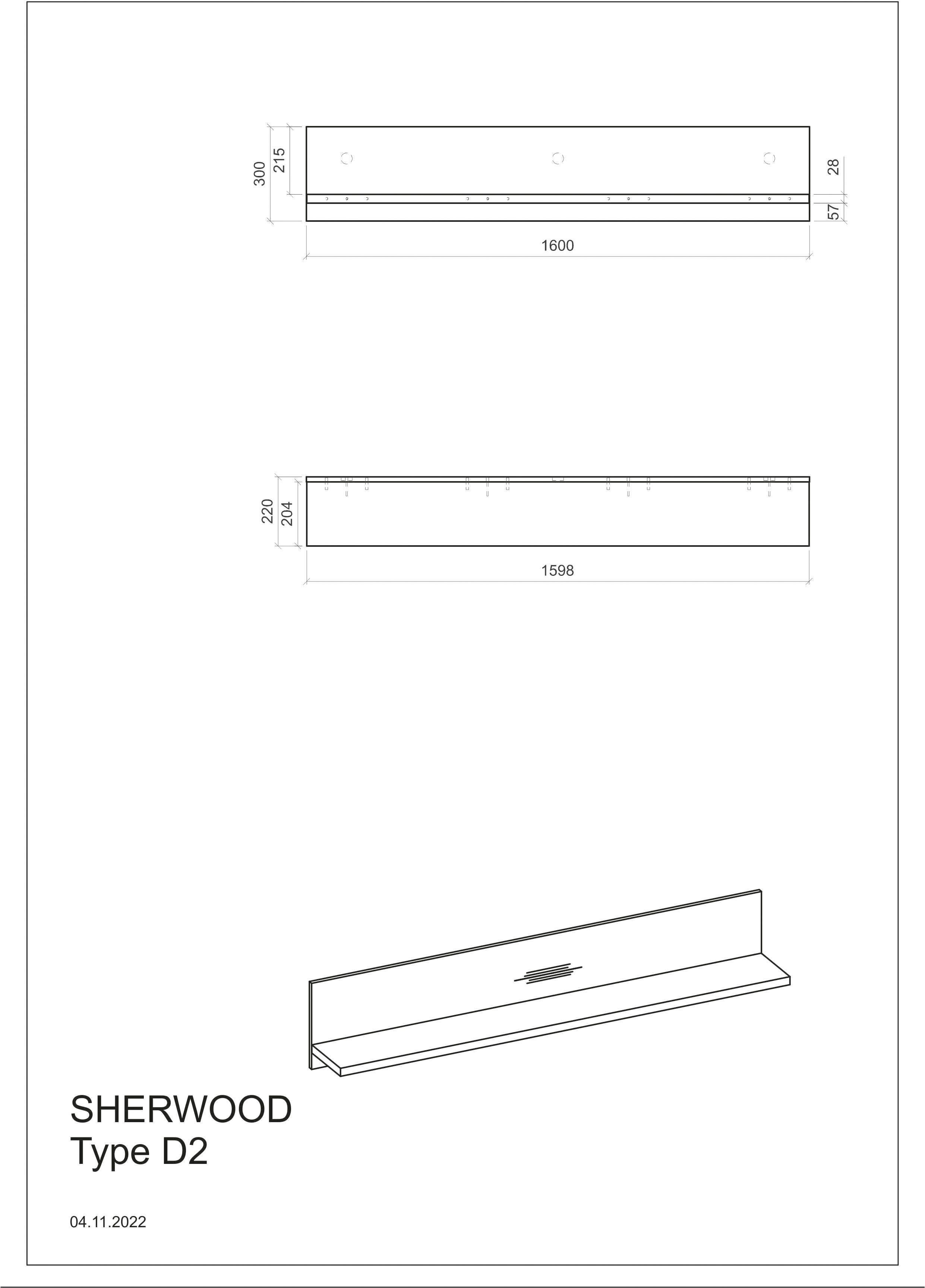 Home affaire Wandplank Sherwood Breedte 160 cm, in modern houtdecor, 28 mm dikke legplanken