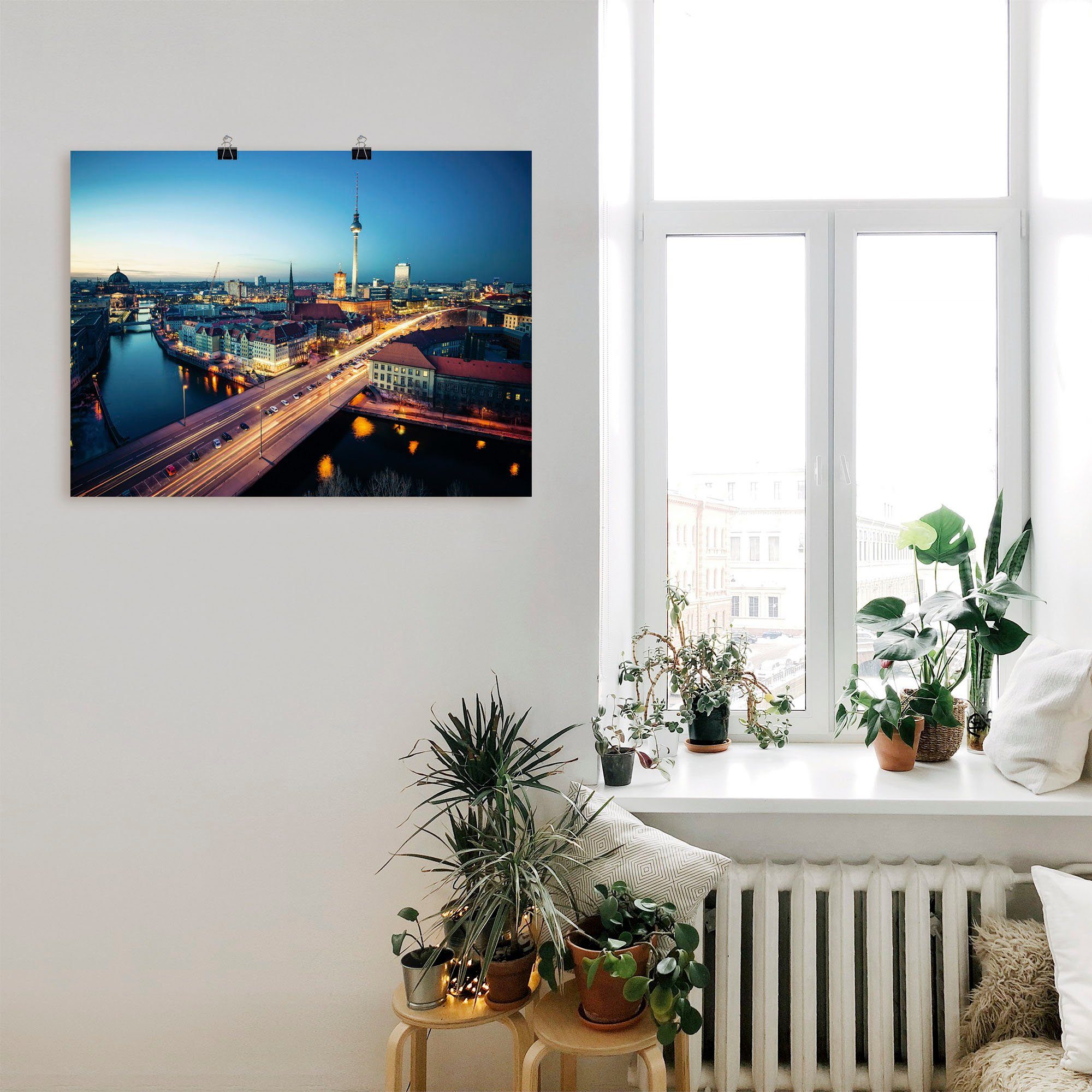 Artland Artprint Berlijn Cityscape ‘s avonds als artprint op linnen, poster in verschillende formaten maten