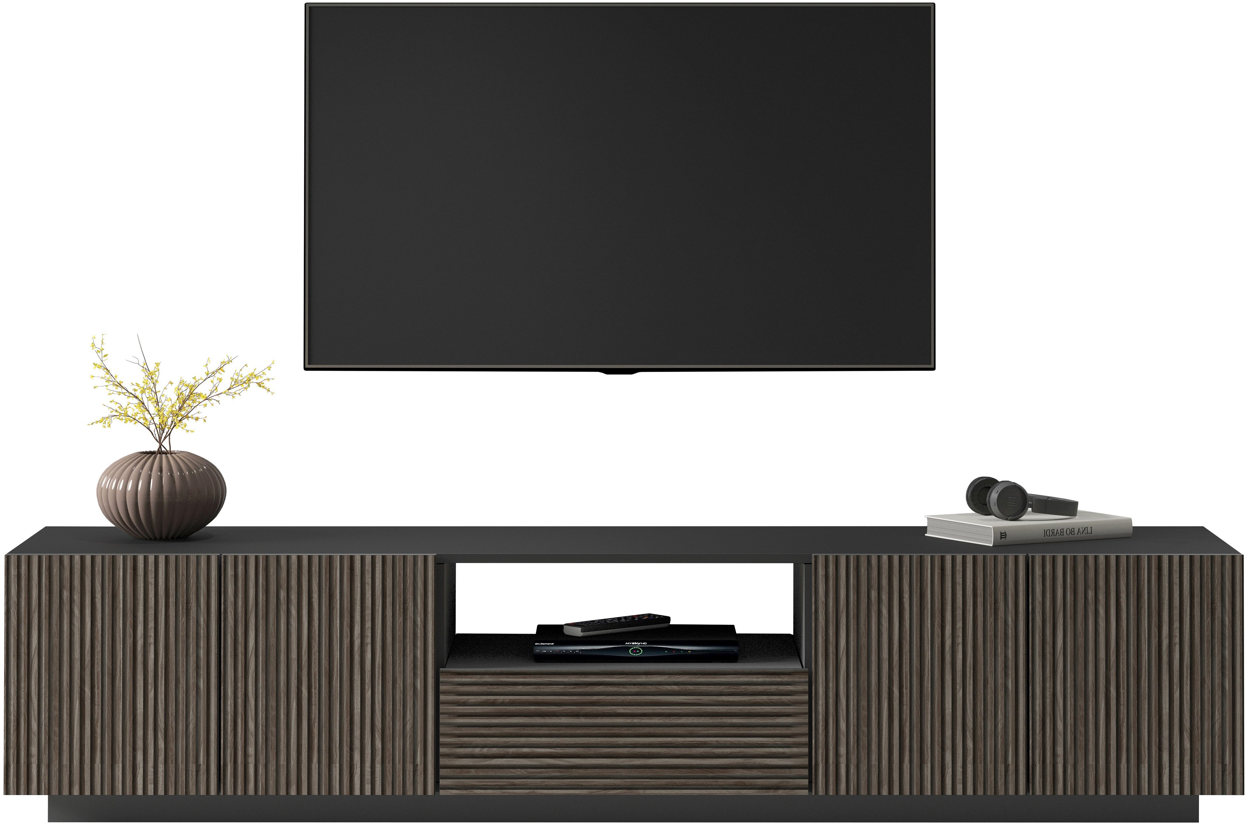 INOSIGN Tv-meubel Vega, Lowboard, TV-meubel, TV-kast, 220 cm met 4 deuren en 1 lade, fronten met groeflook