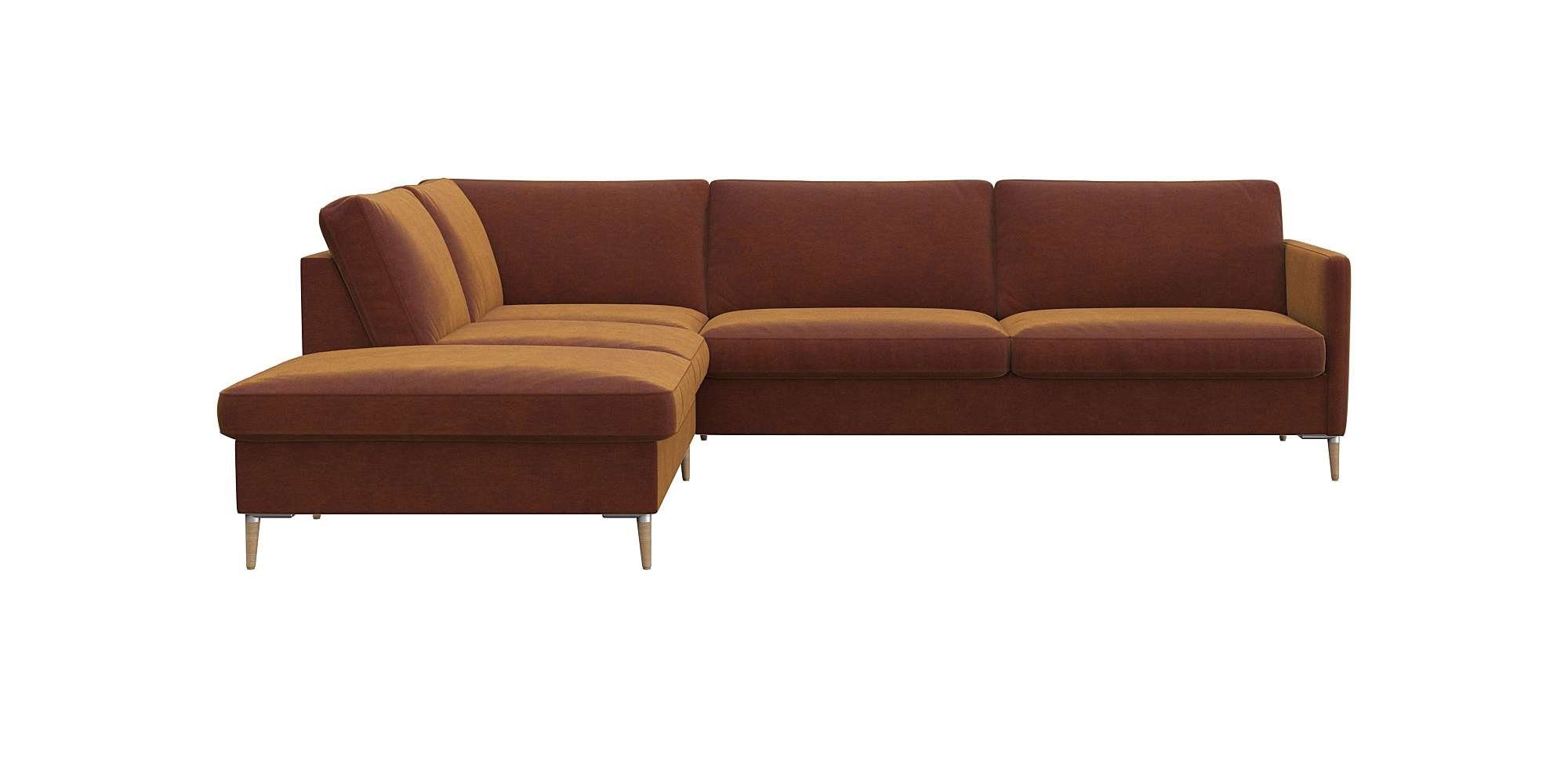 FLEXLUX Hoekbank Fiore, L-vorm smalle armleuningen, koudschuim, aluminium + eiken poten bruin, hoekbanken