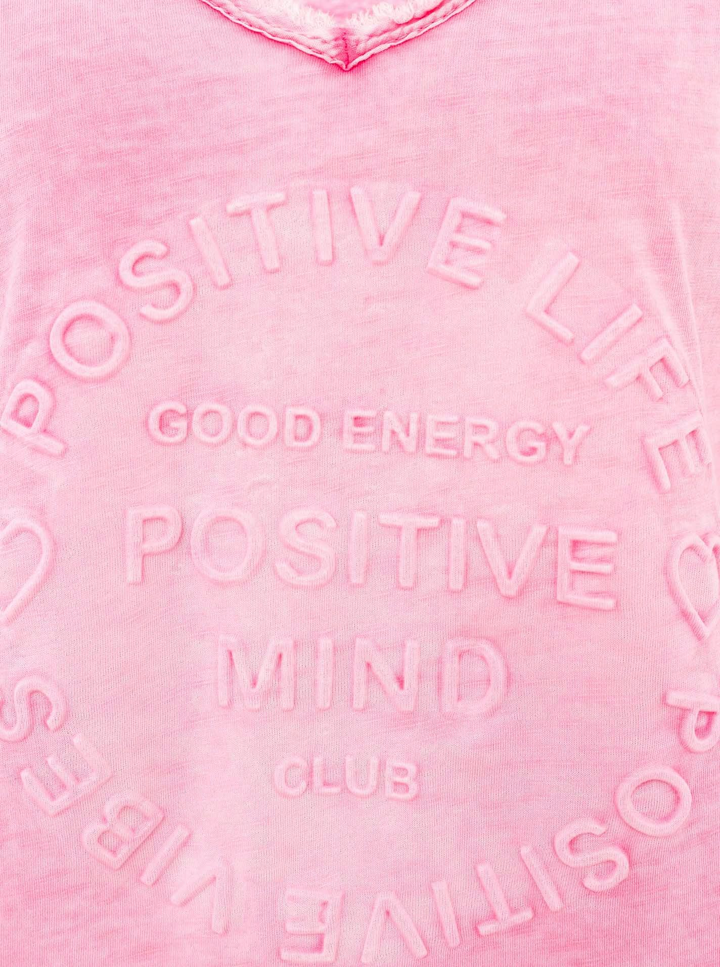 Zwillingsherz T-shirt Positive Mind met v-halslijn, stempeldruk en zoom in used-look