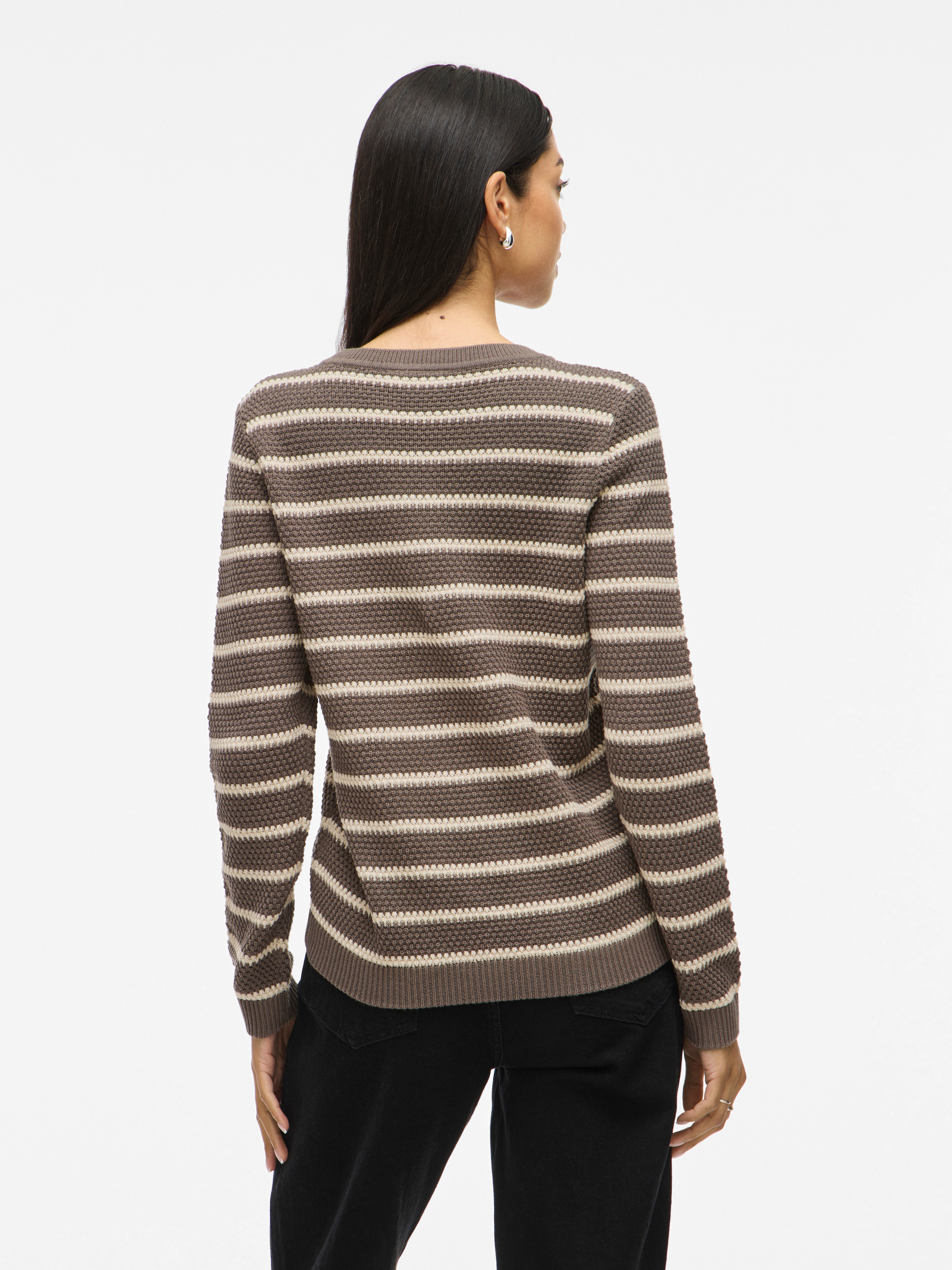 Vila Trui met ronde hals VIDALO O-NECK L/S STRIPE KNIT TOP- NOOS
