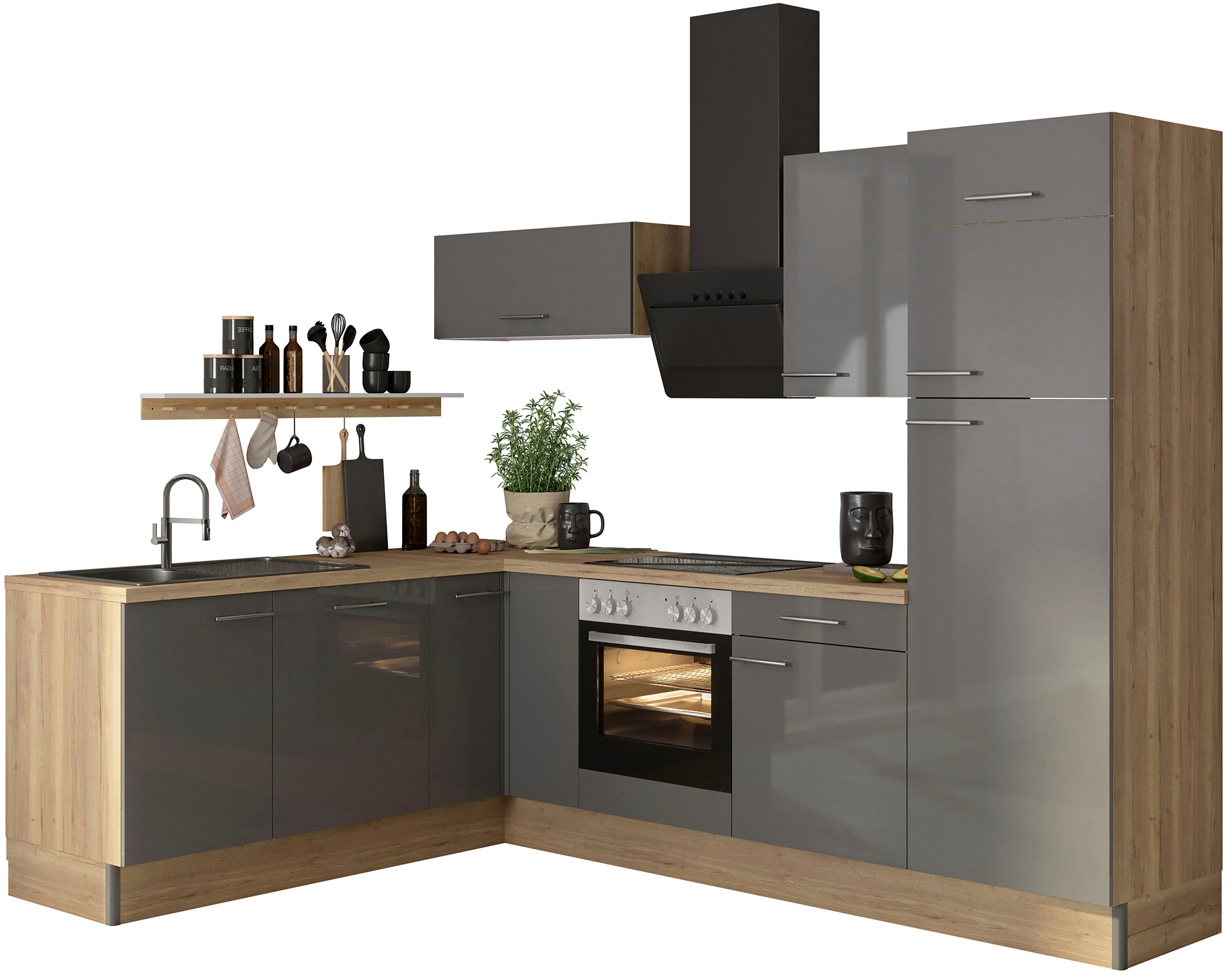 OPTIFIT Keuken Klara 200 x 270 cm breed, optioneel met elektrische apparaten keukenkast series maat - grijs