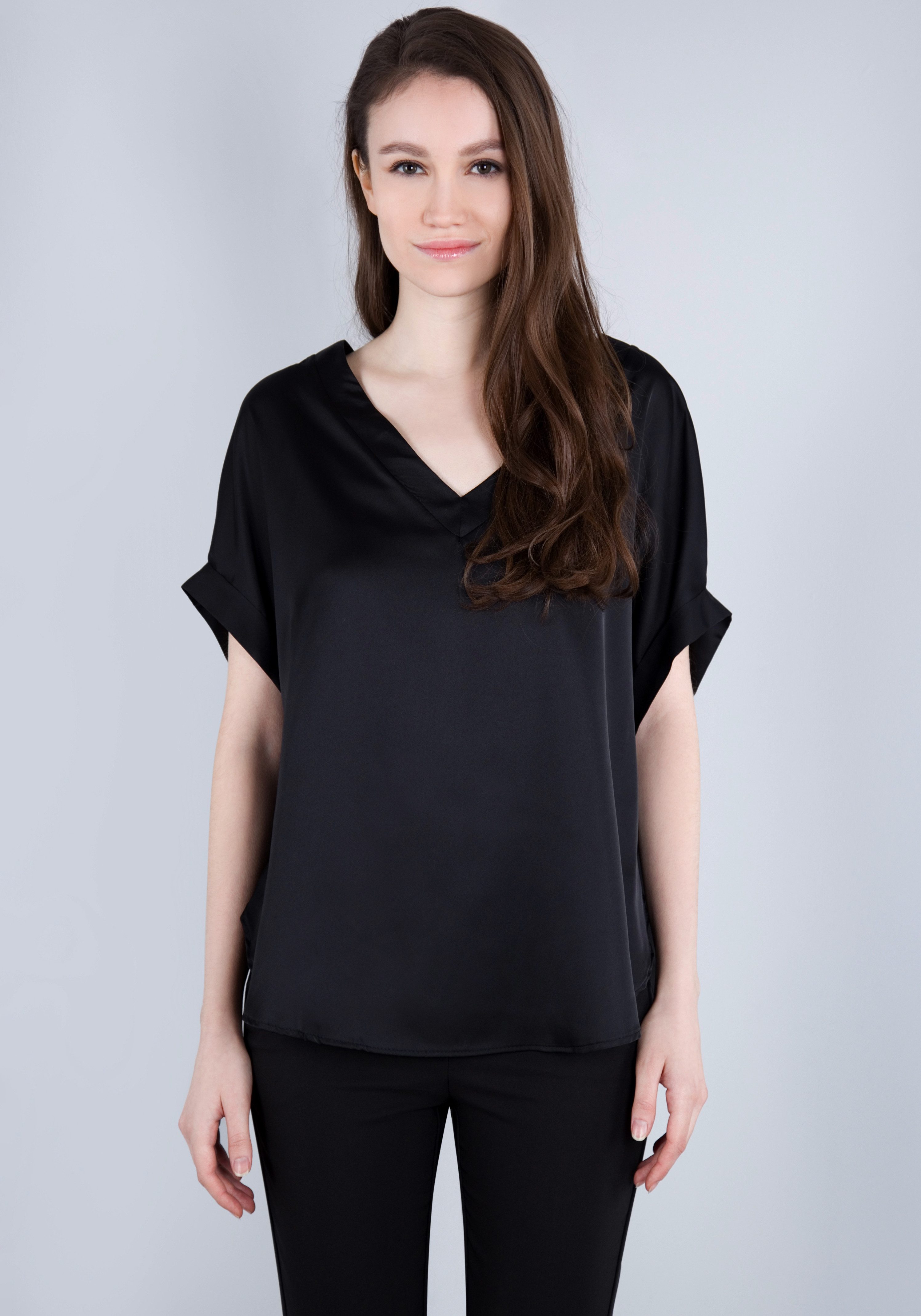 IMPERIAL Shirt Casual satijnen shirt met afgeronde zoom