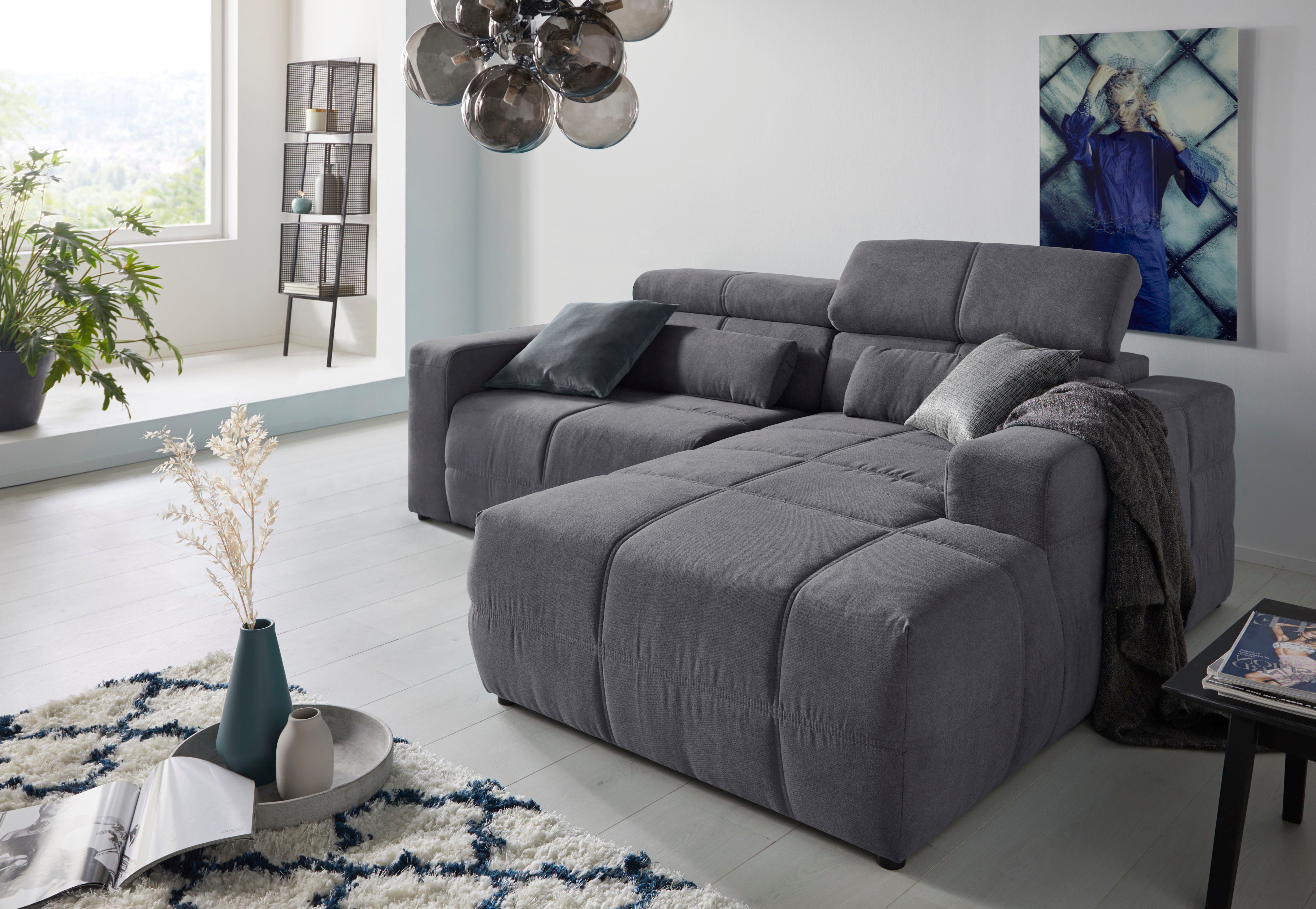 DOMO collection Hoekbank Brandon, inkl. Kopfteilverstellung, B/T/H: 214/100/80 cm, L-Form Met verstelbare hoofdsteun, ook in leer en cord, L-model