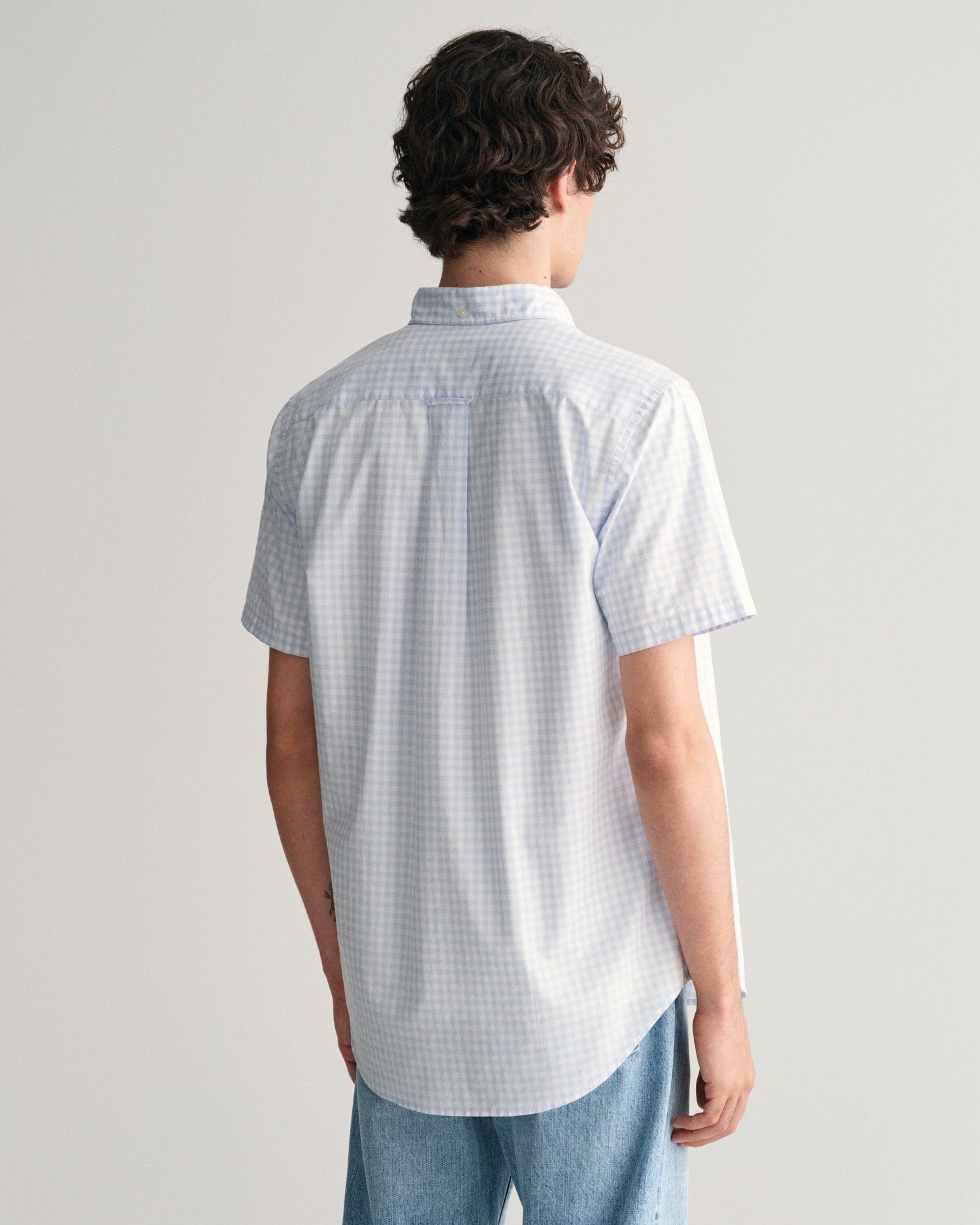 Gant Overhemd met korte mouwen Regular Fit Gingham Poplin Overhemd slijtvast easy care geruit
