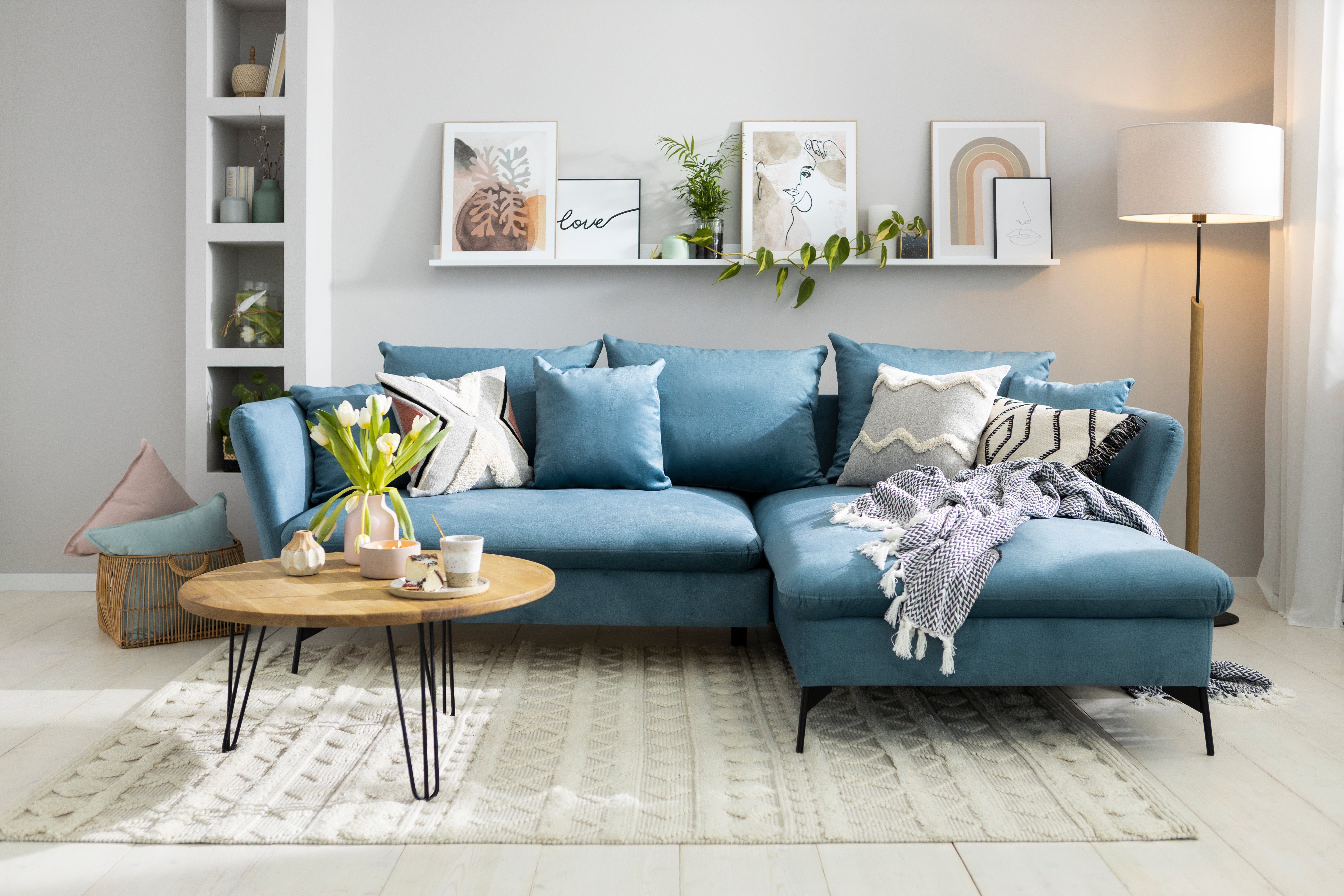 andas Hoekbank LIVORNO,258 cm, L-model, Slaapfunctie en bedlade (139/224 cm), fluweel, structuur, geweven stof