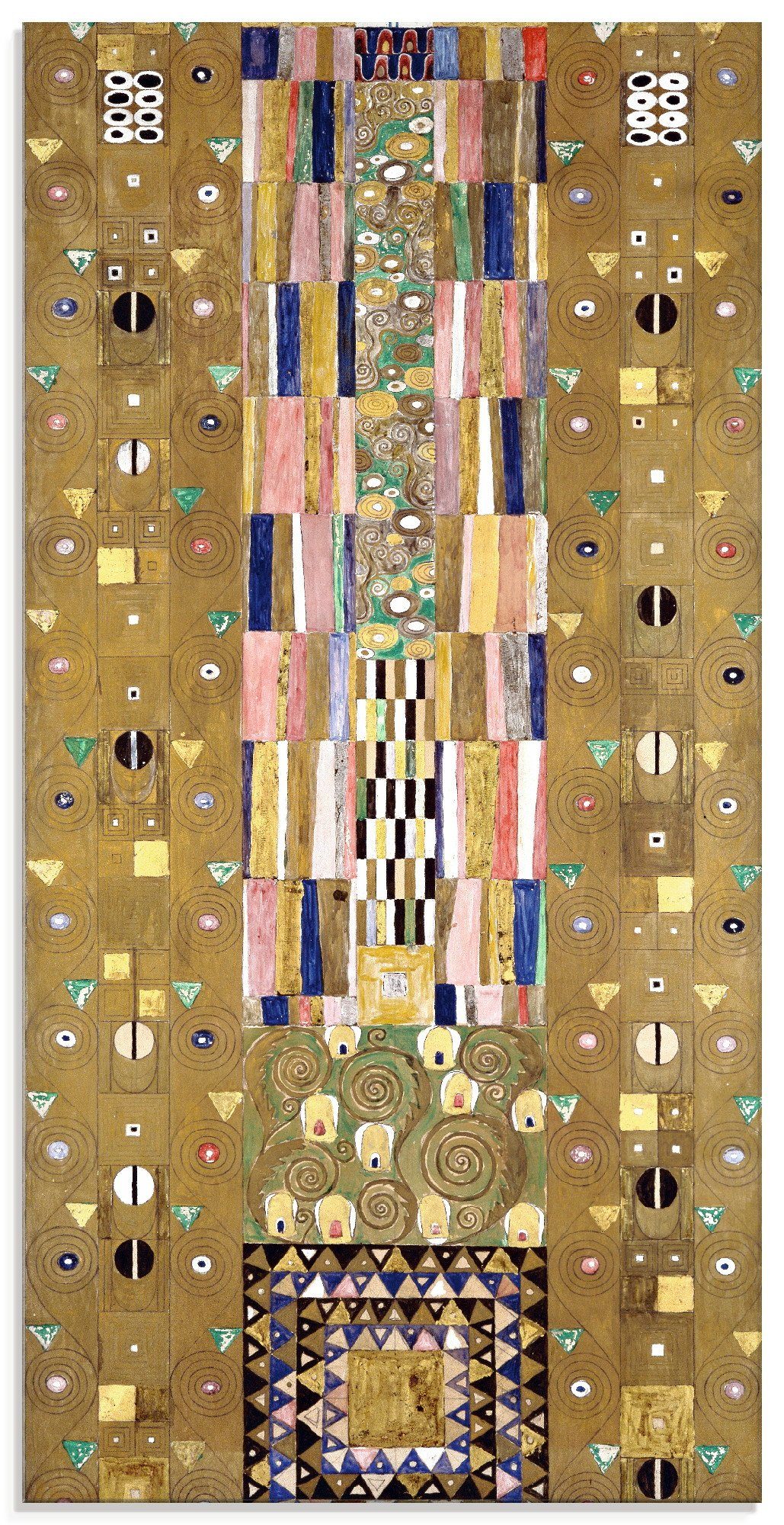 Artland Print op glas Werksjabloon voor de stoclet fries. Smalle muur glazen artprint maat 30 cm x 60 cm goud(kleur)