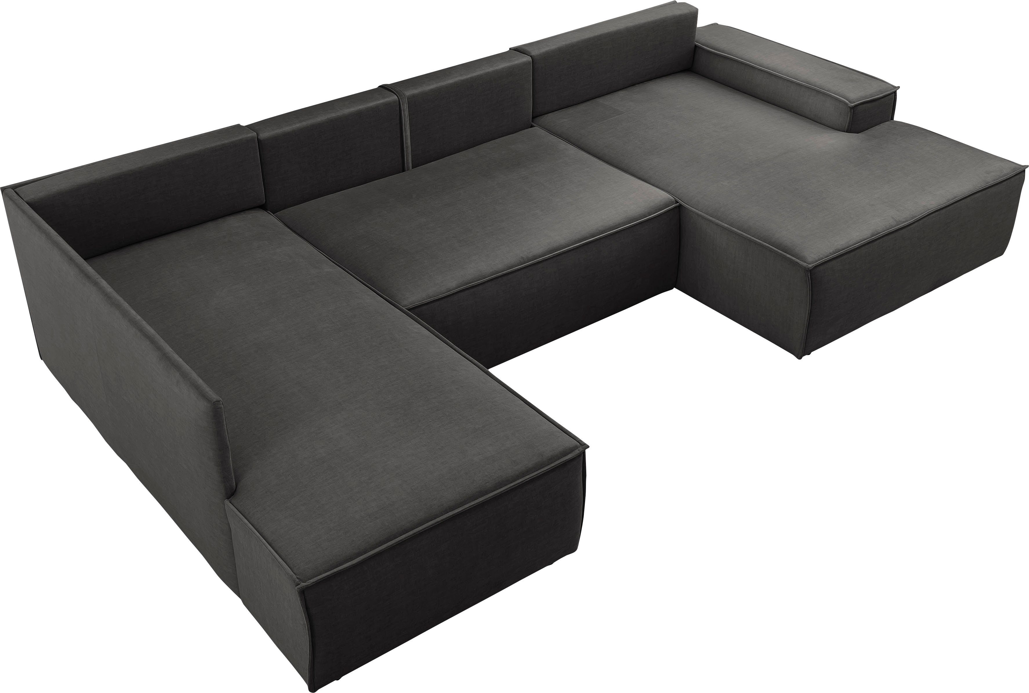 Home affaire Zithoek SHERWOOD 329 cm, U-vorm, slaapbank, Slaapfunctie met bedkist (194x139 cm), cord, vintage, fluweel